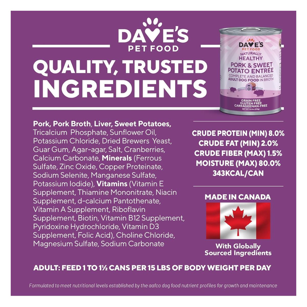 Dave's Pet Food Grain Free Pork & Sweet Potato 13.2 oz