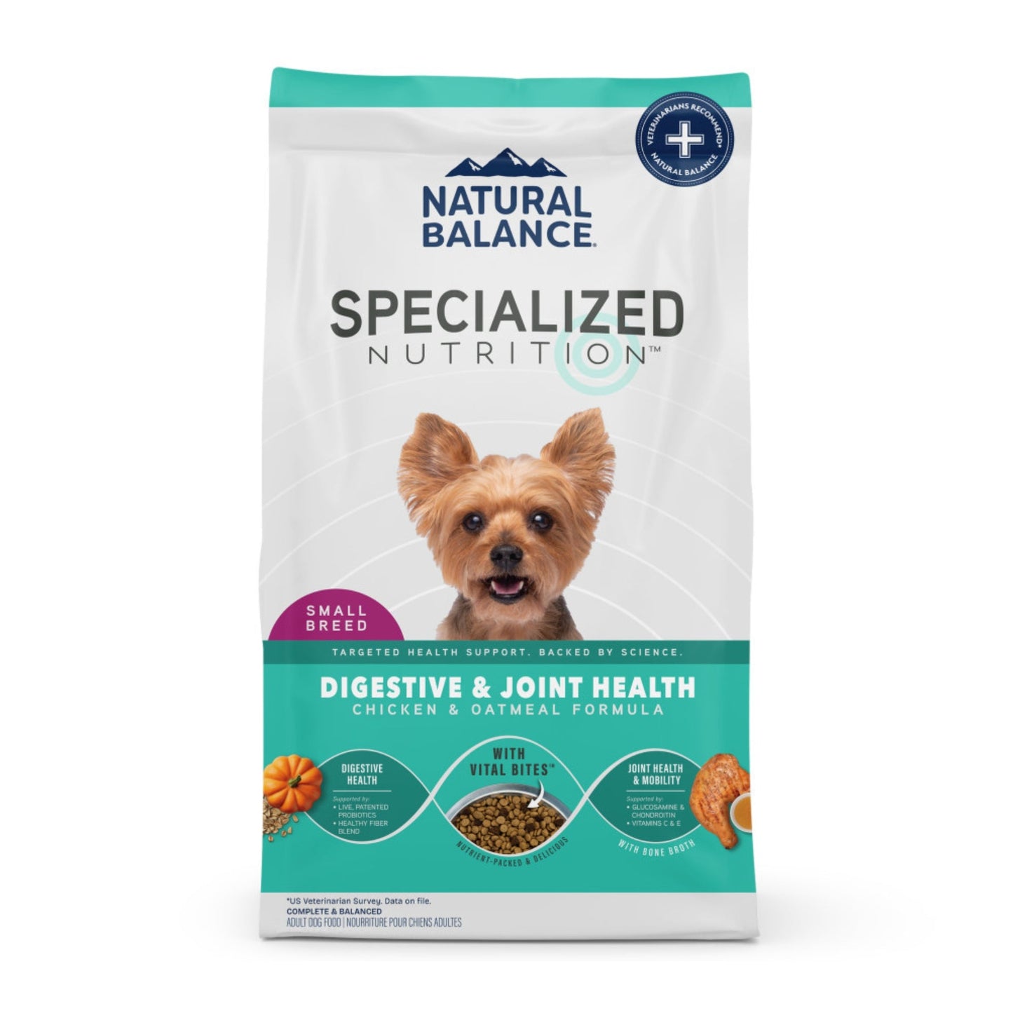 Natural Balance Pet Foods Specialized Small Breed Digestive Joint Dry Dog Food Chicken Oatmeal, 1ea/12 lb