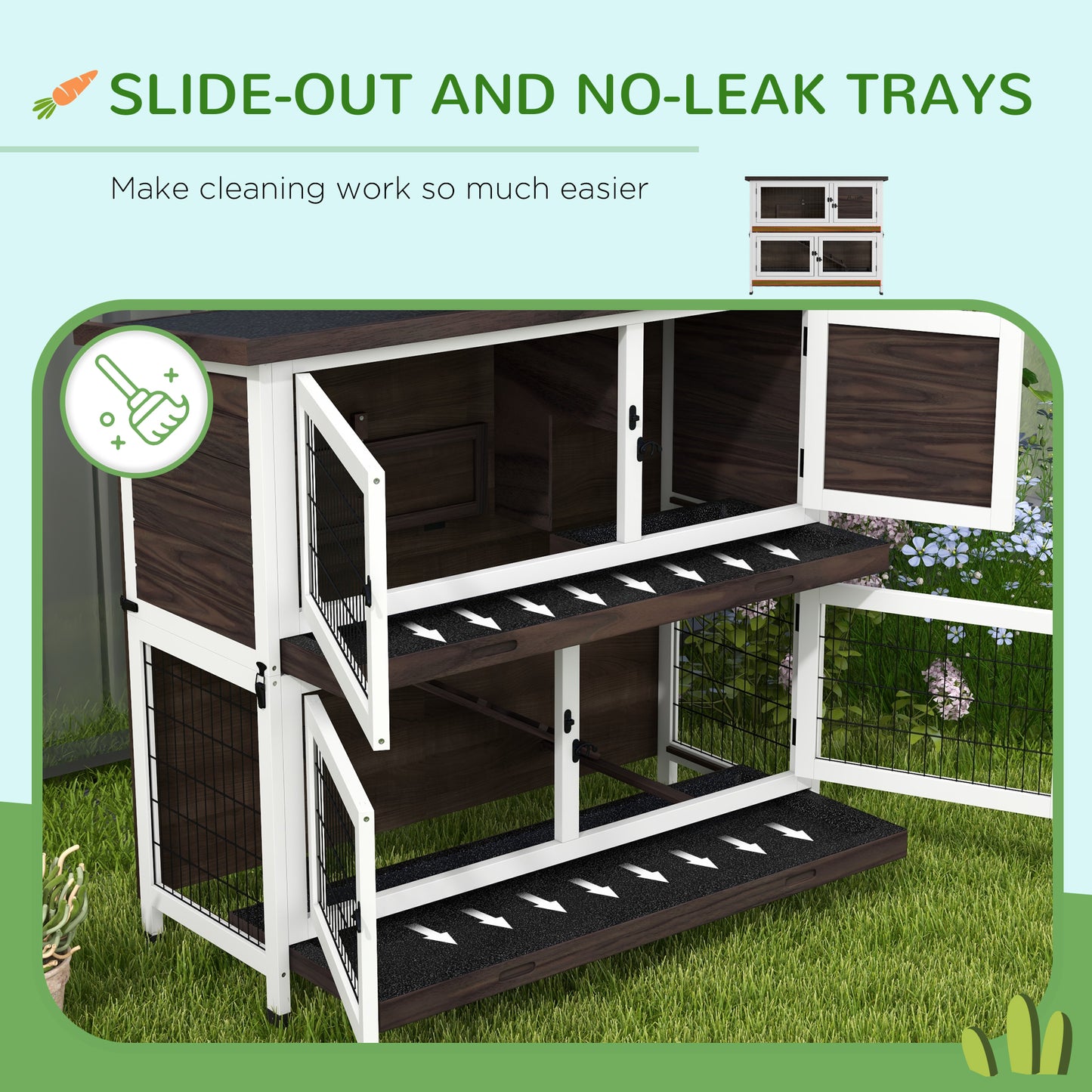 PawHut 46" Outdoor Rabbit Hutch w/ Removable Trays & Ramp for 1-2 Rabbits