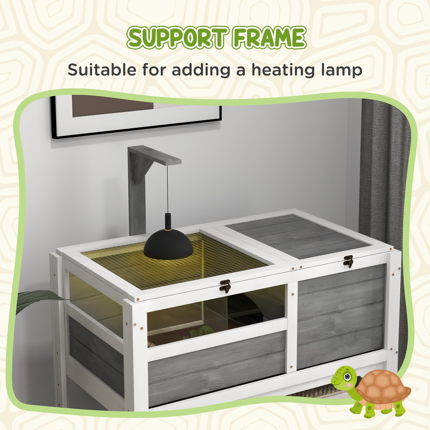 PawHut Tortoise Habitat with Shelf Storage Tortoise Gift Accessory with Weather Protection for Indoor, Light Gray