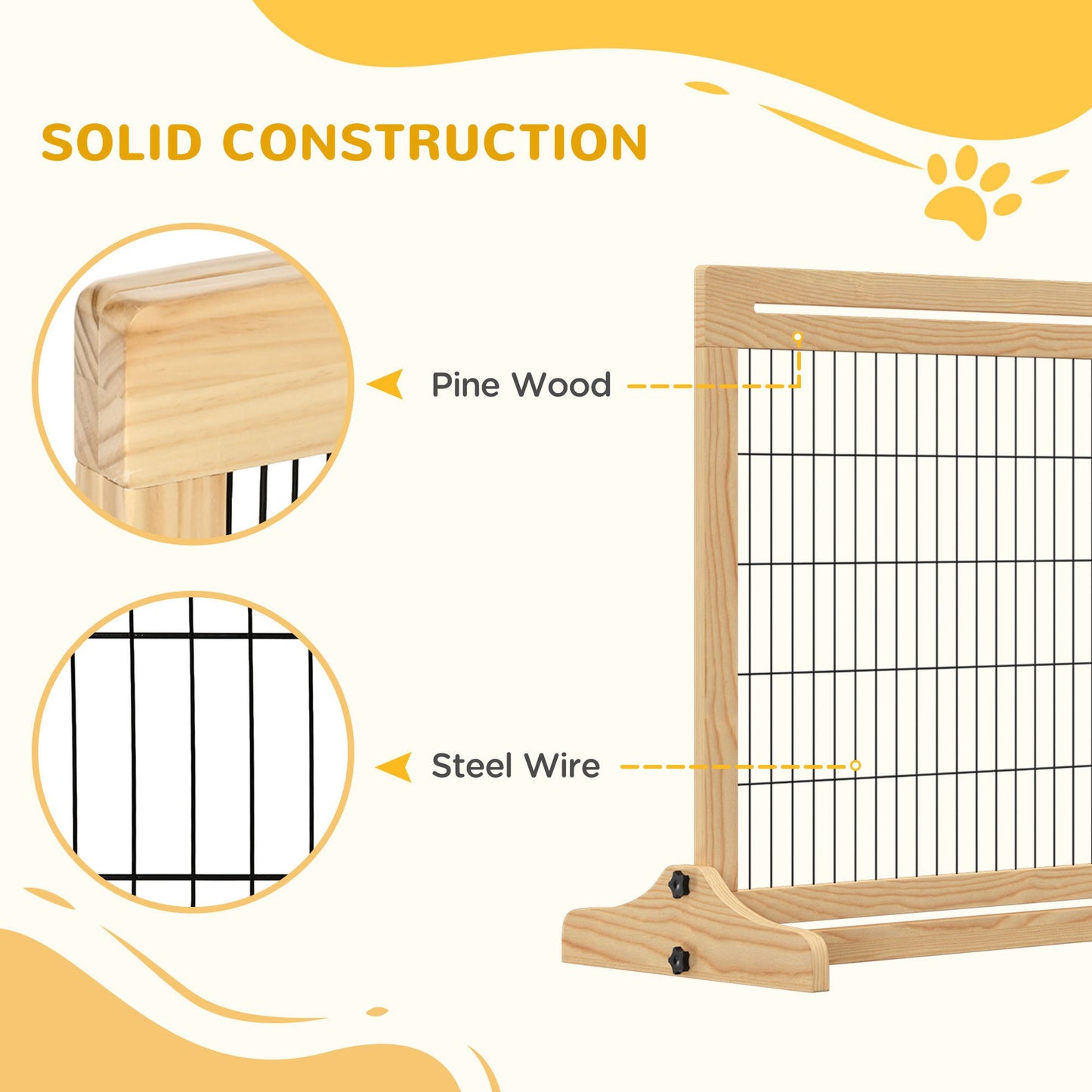 PawHut 72" W x 27" H Extra Wide Freestanding Pet Gate with Adjustable Length Dog, Cat, Barrier for House, Doorway, Hallway, Natural
