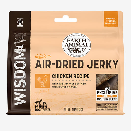 Earth Animal Dog Wisdom Air-Dried Jerky Chicken 4oz.