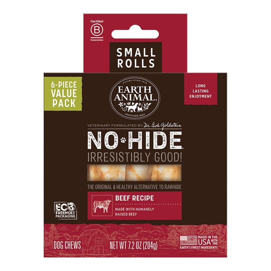 EARTH ANIMAL DOG NO-HIDE BEEF ROLLS SMALL VALUE 6 PACK