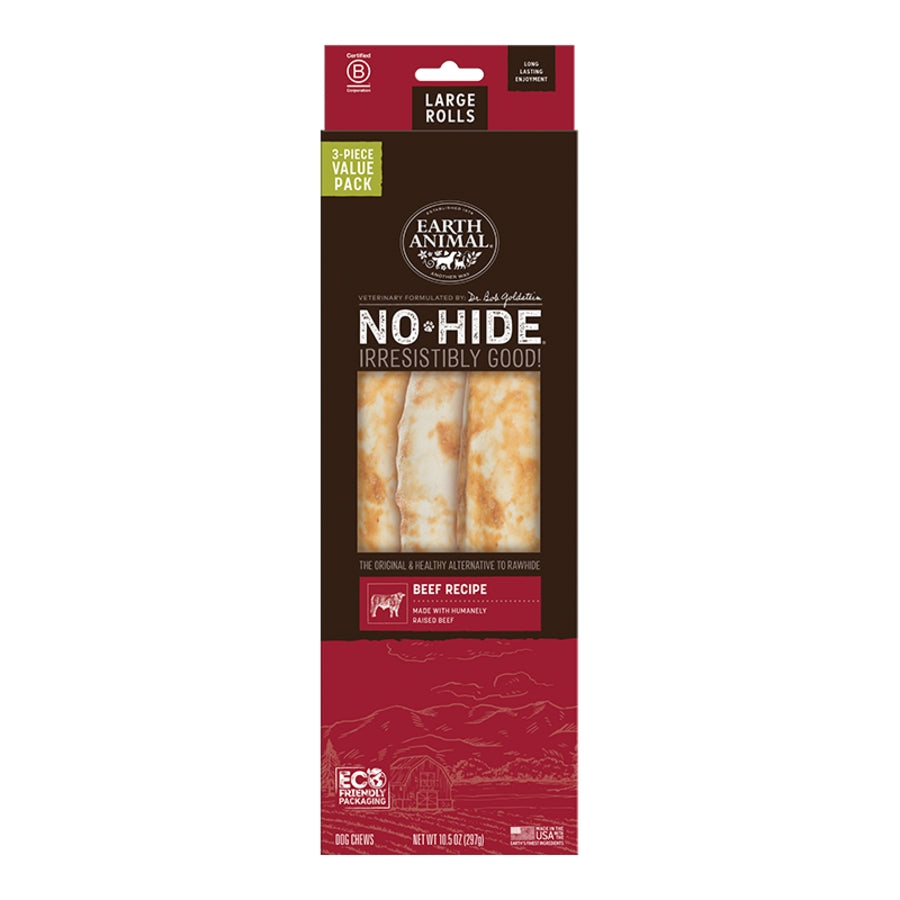 EARTH ANIMAL DOG NO-HIDE BEEF ROLLS LARGE VALUE 3 PACK
