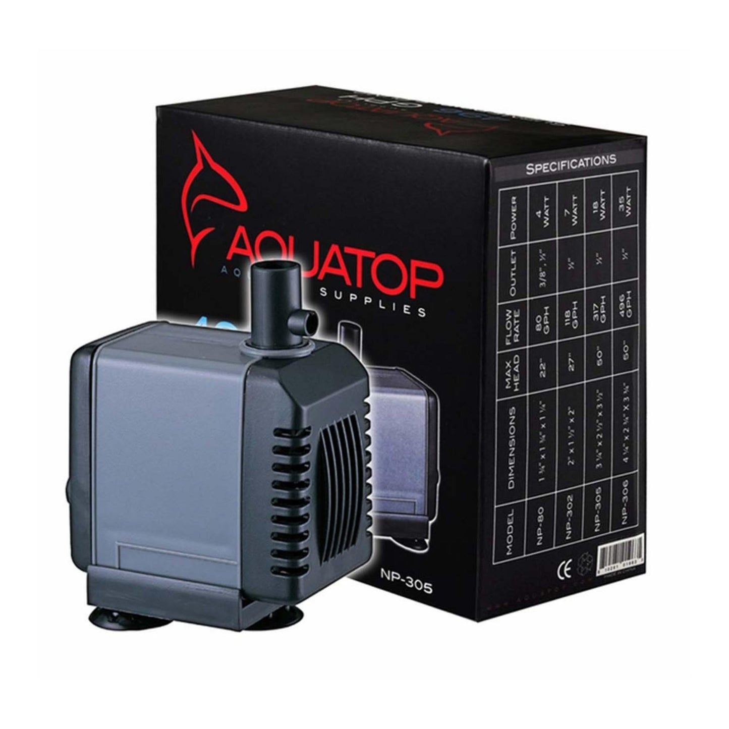 Aquatop NP-305 Aquarium Submersible Water Pump Black, Grey