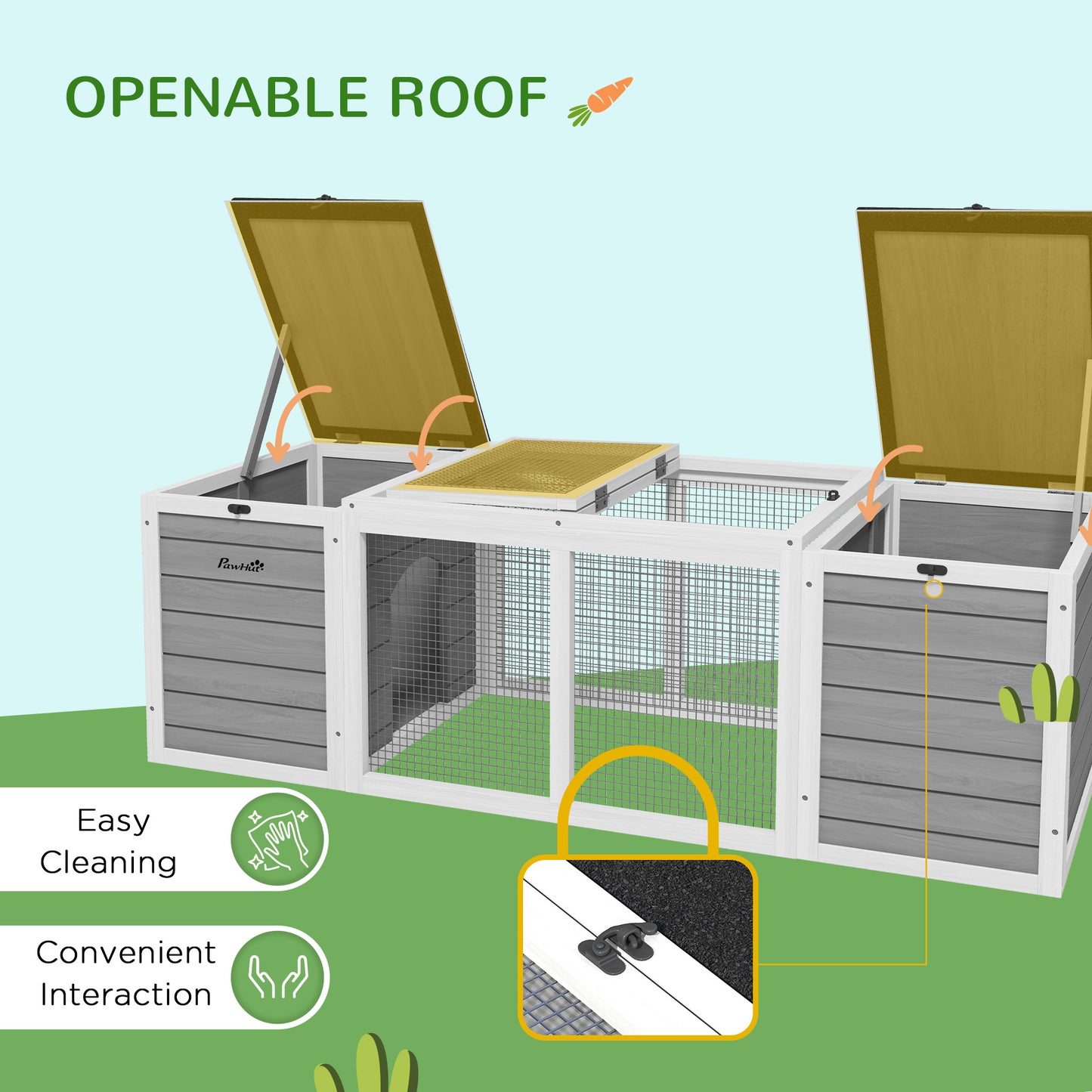 PawHut 55″ Outdoor Rabbit Hutch – Dual Living Areas & Asphalt Roofs