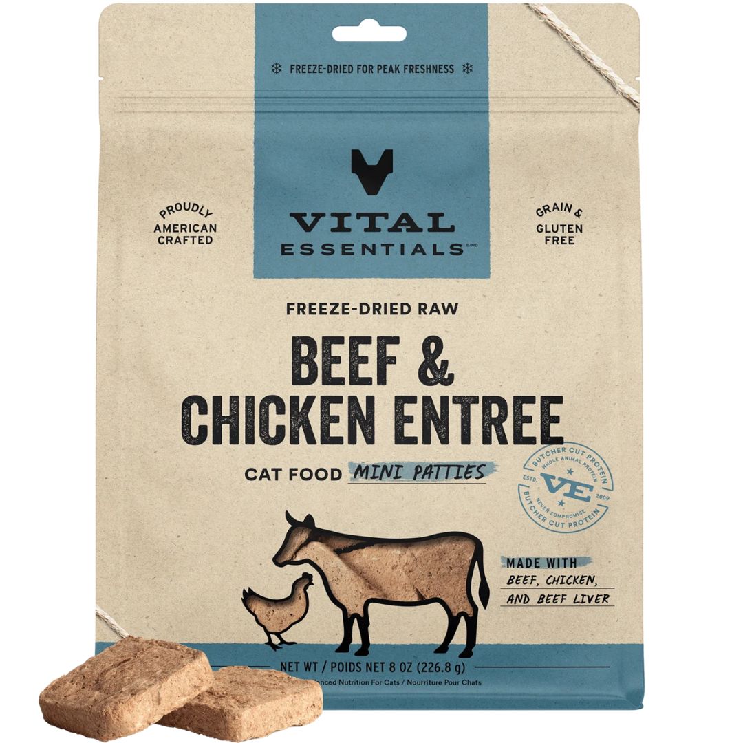 Vital Essentials Cat Freeze Dried Mini Patties Raw Beef & Chicken 15Oz