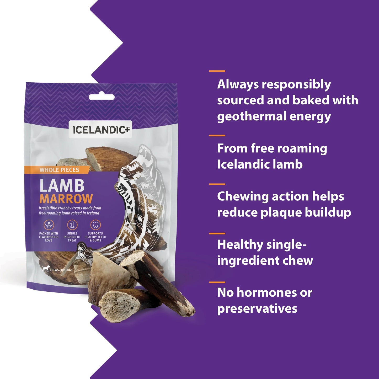 Icelandic Lamb Marrow Whole Pieces Dog Treat 4.5-oz. Bag