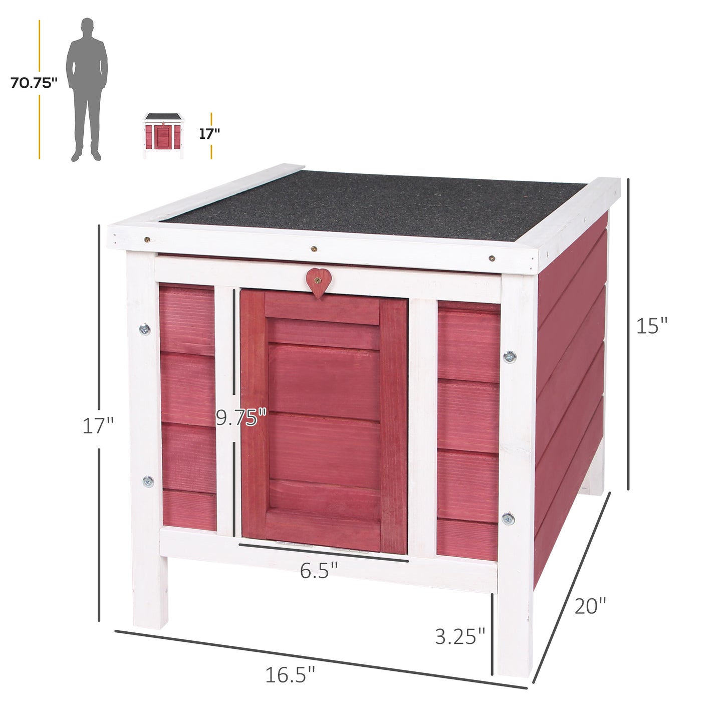 PawHut Small Wooden Rabbit Hutch Bunny Cage Guinea Pig Cage Duck House Dog House with Openable & Waterproof Roof, for Rabbits, Chickens, Ducks, Red