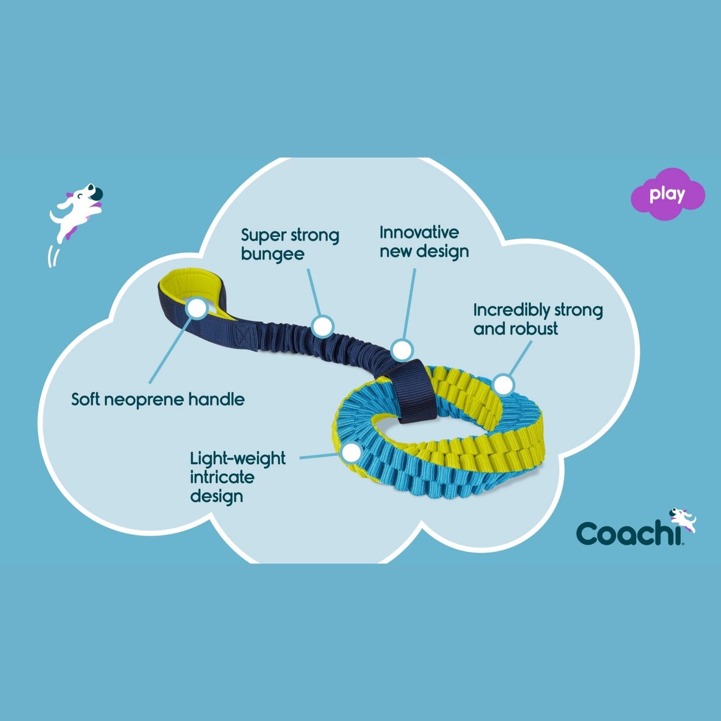 Coachi Tuggi Elastic Helix Super Tough Tug Toy Lime/Navy Large