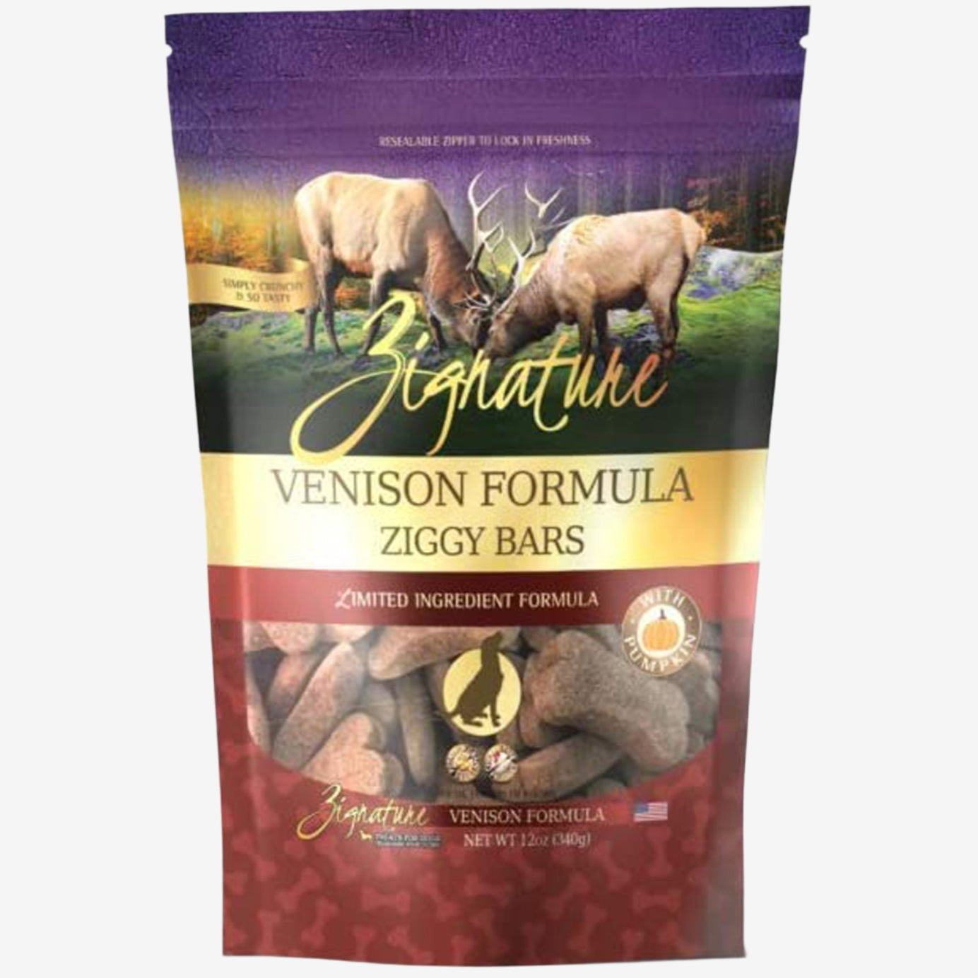 Zignature Dog Ziggy Bar Treat Venison 12oz.