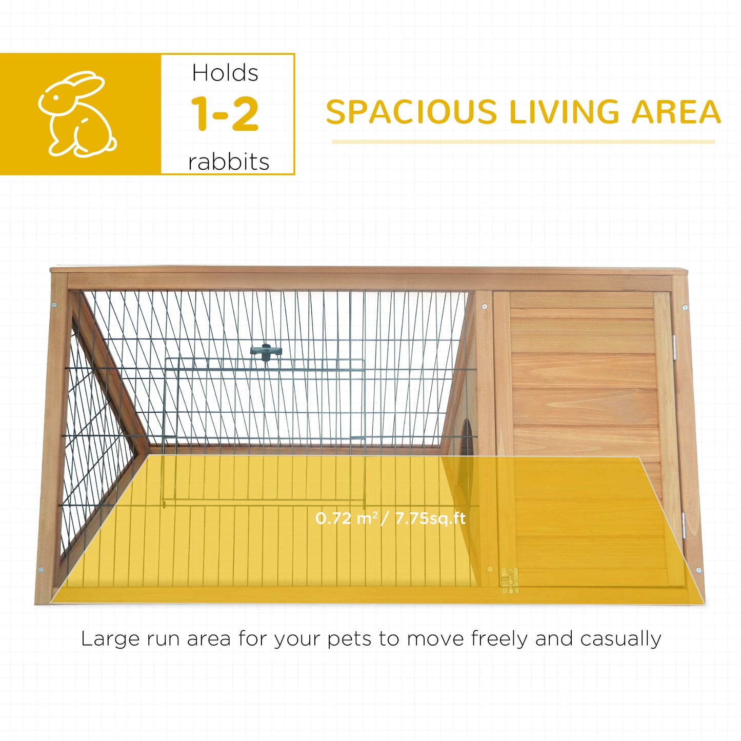 PawHut 46" x 24" Wooden A-Frame Outdoor Rabbit Hutch, Small Animal Cage, Bunny Hutch with Outside Run & Ventilating Wire, for Rabbits, Chickens, Ducks, Yellow