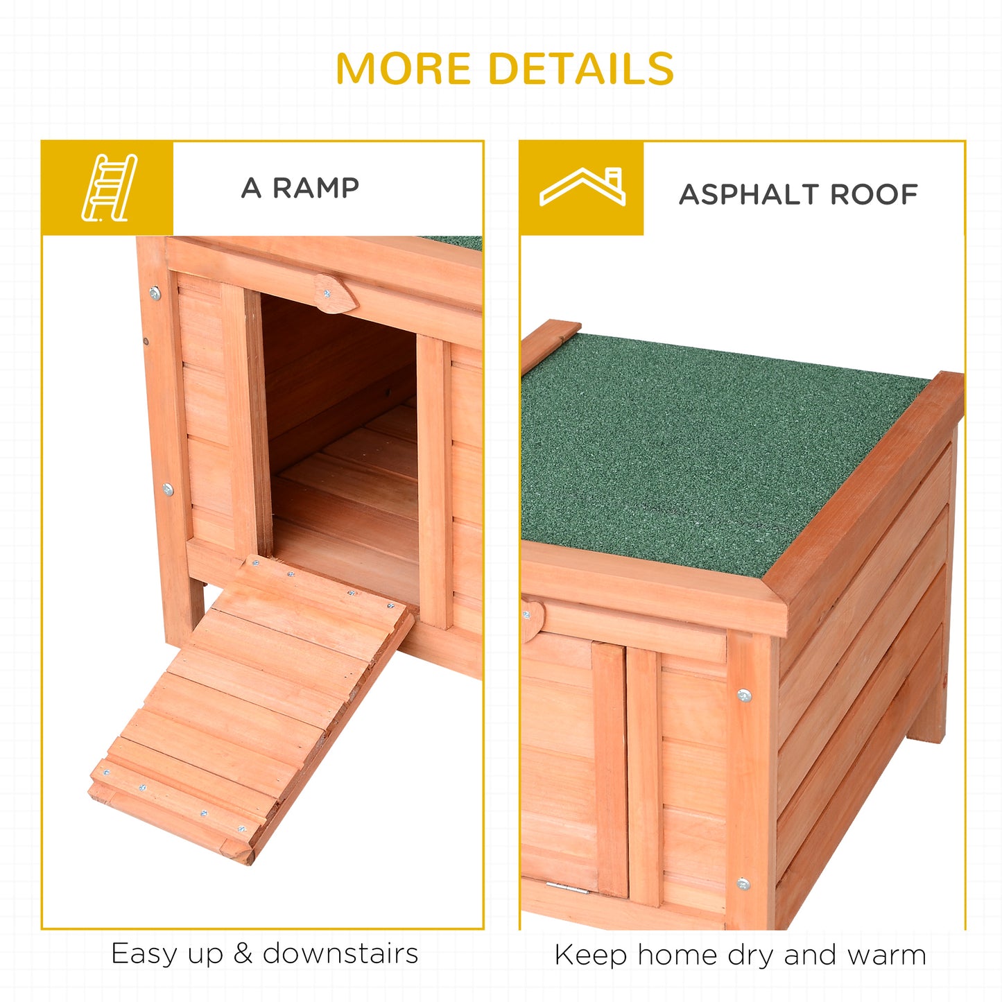 PawHut Small Wooden Rabbit Hutch Bunny Cage Guinea Pig Cage Duck House Dog House with Openable & Waterproof Roof, for Rabbits, Chickens, Ducks, Natural