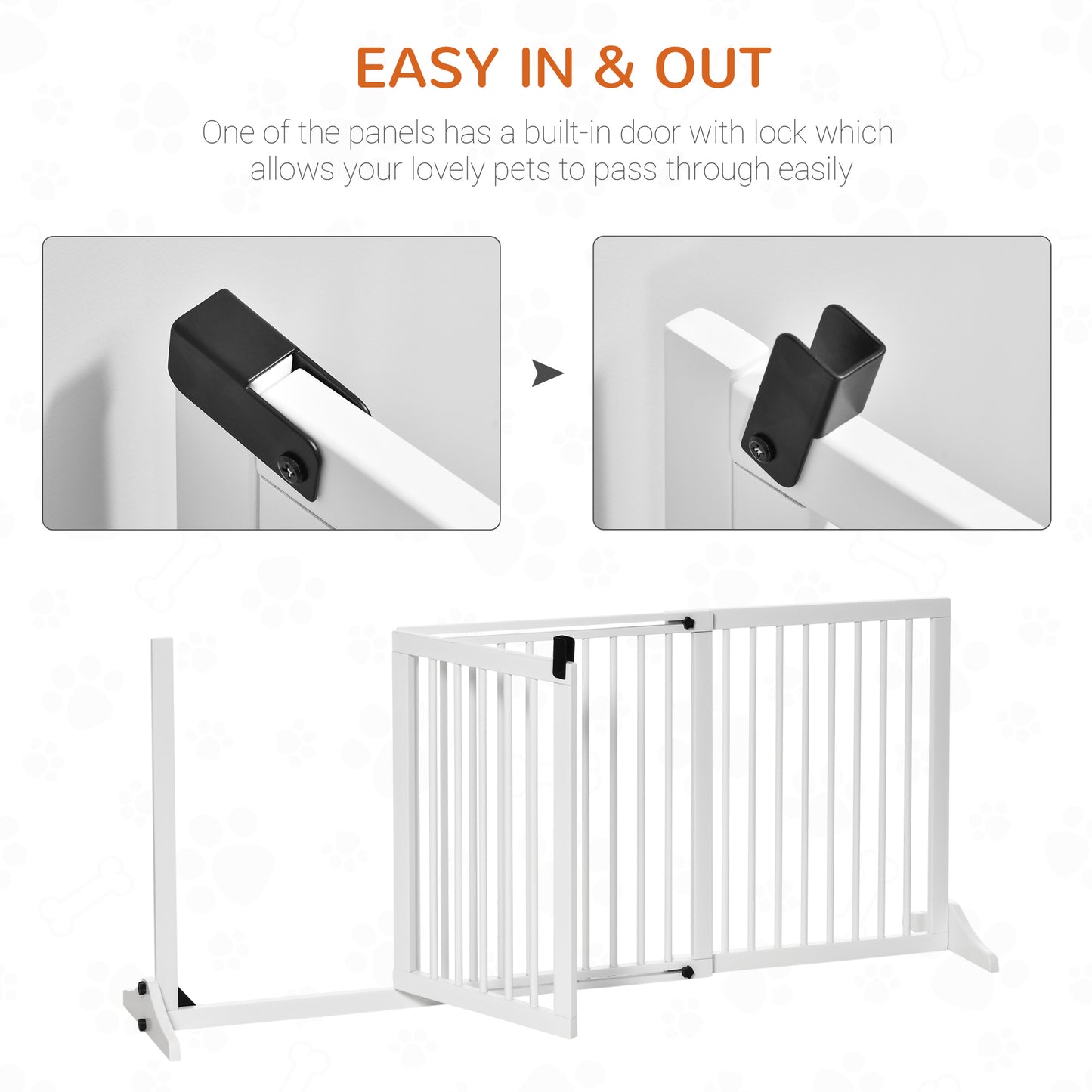 PawHut Freestanding Length Adjustable Wooden Pet Gate with Lockable Door 3 Panels, White