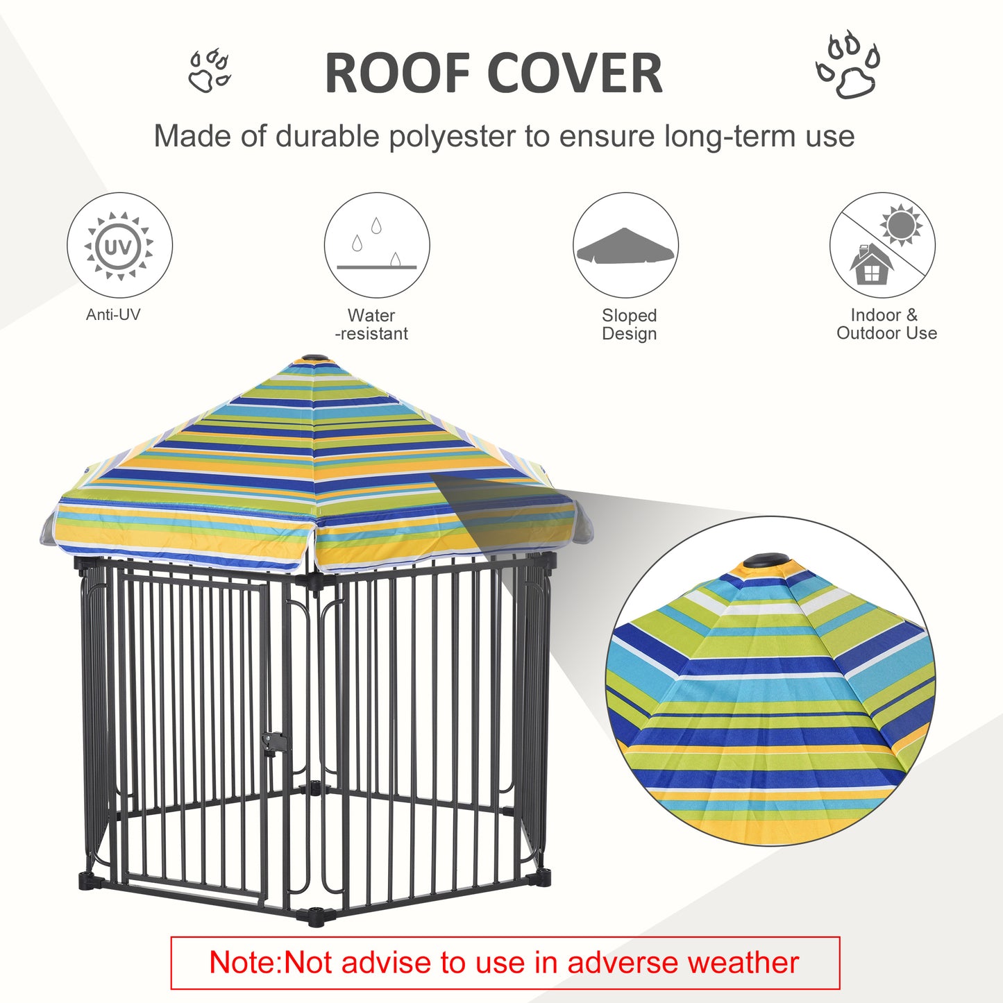PawHut 48" x 41" Heavy-Duty Metal Dog Playpen, Outdoor Pet Cage Kennel, Puppy Exercise Fence Barrier with Weather-Resistant Polyester Roof, Locking Door, & Metal Frame