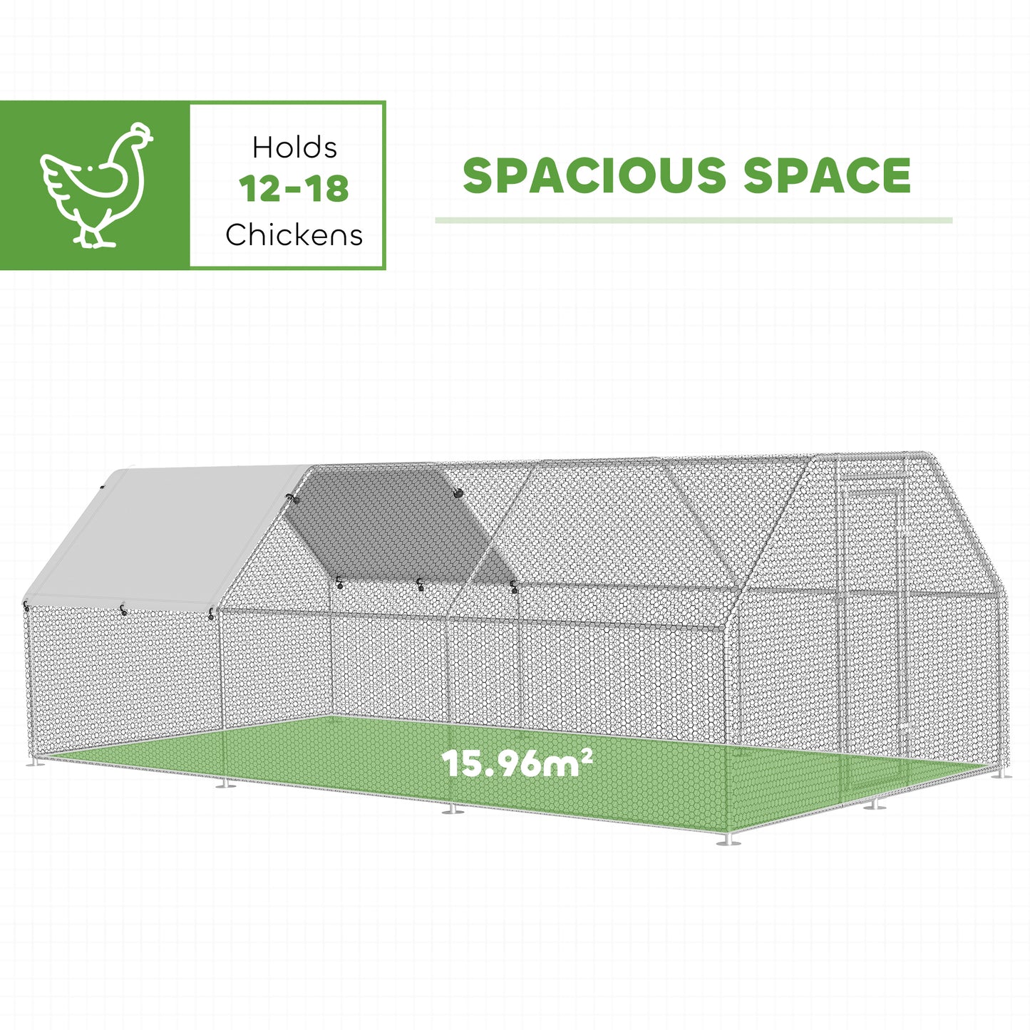 PawHut Large Chicken Coop Metal Chicken Run with Waterproof and Anti-UV Cover, Flat Shaped Walk-in Fence Cage Hen House for Outdoor and Yard Farm Use, 1.3" Tube Diameter, 9' x 18.5' x 6.5'
