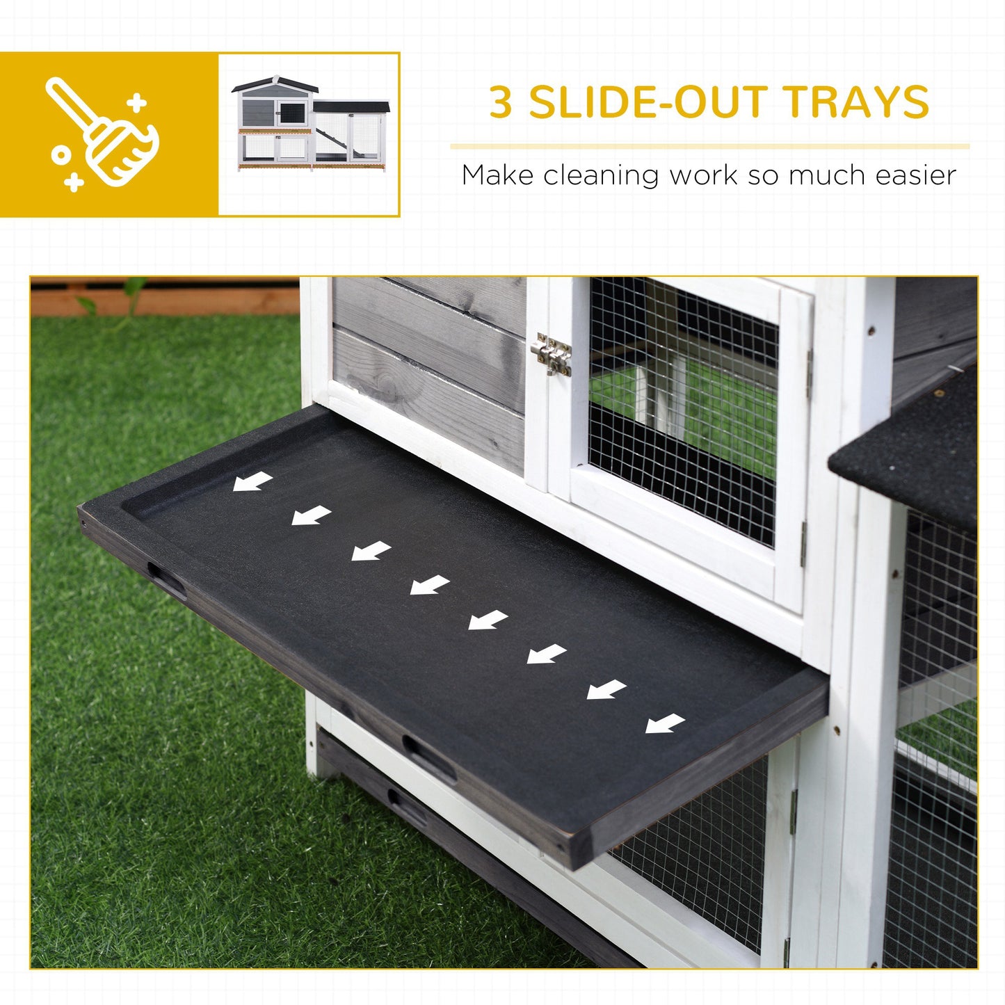 PawHut 2-tier Indoor Rabbit Enclosure, Wood Hutch Backyard Small Animal House Ramp Outdoor Run Enclosed