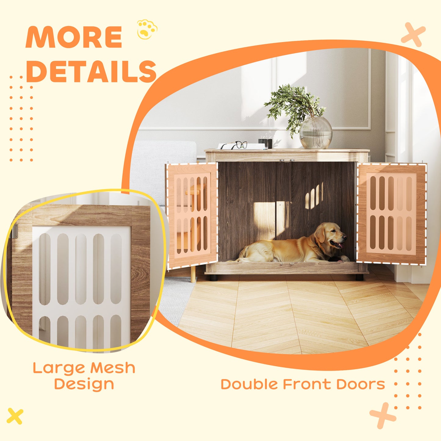 PawHut 39" Dog Crate Furniture with 2 Doors, Adjustable Non-slip Foot Mats, for Large Dogs, Walnut Brown