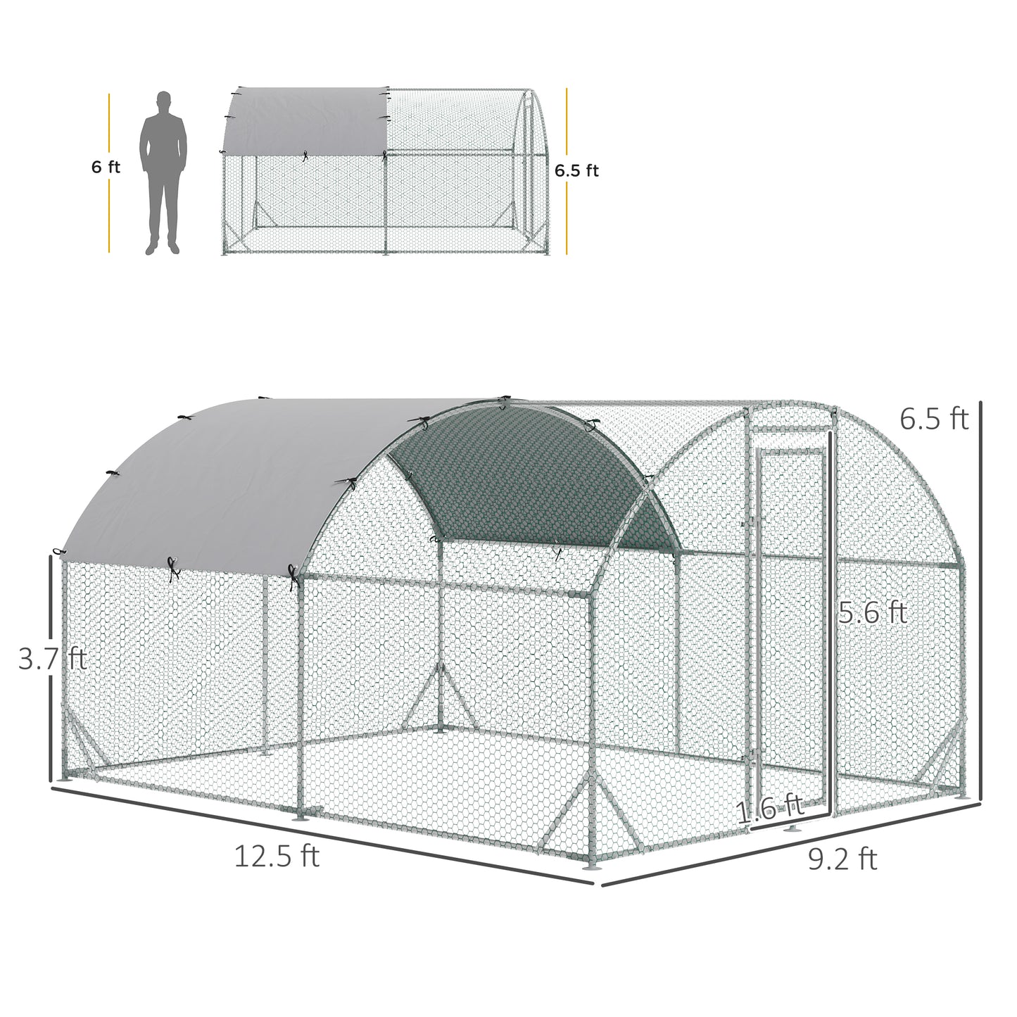 PawHut Large Metal Chicken Coop with Waterproof and Anti-UV Cover for Yard, Outdoor, Duck, Rabbit, 9.2' x 12.5' x 6.5'