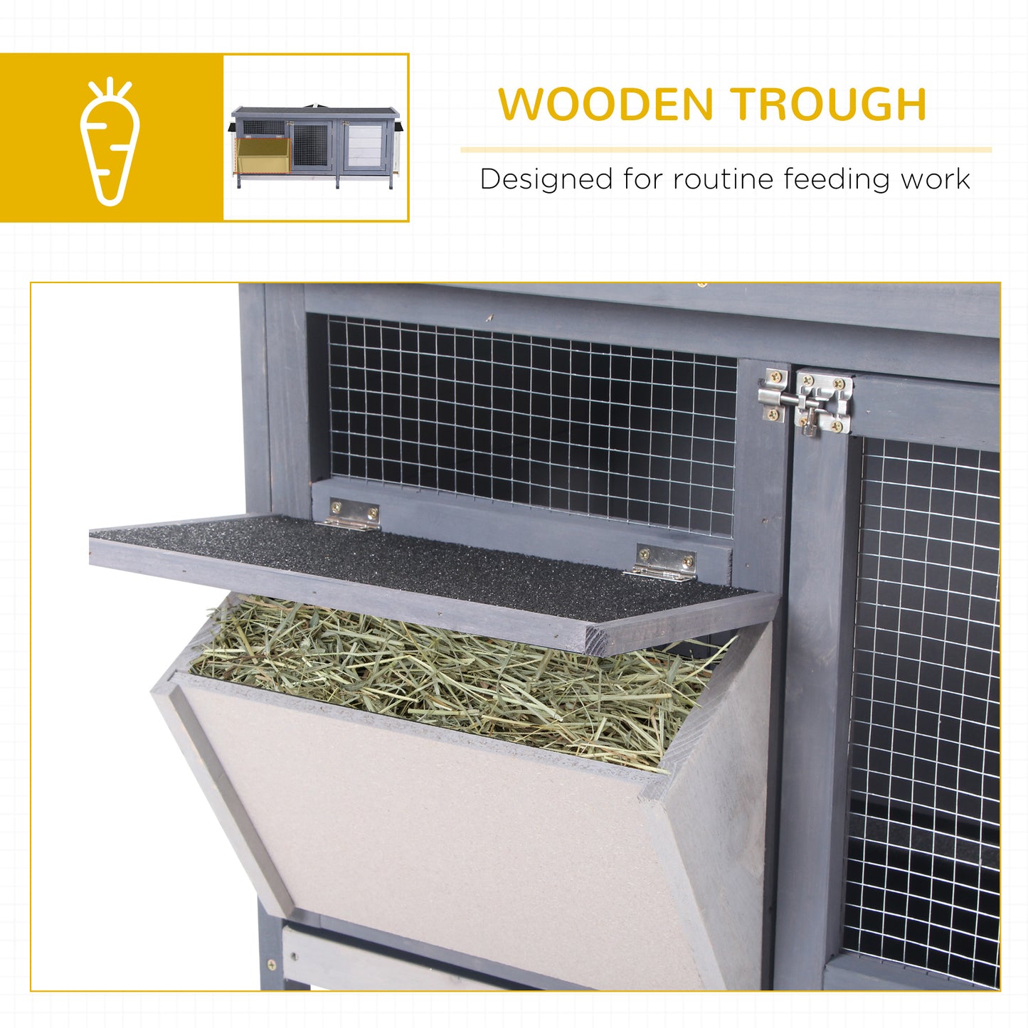 PawHut Wooden Rabbit Hutch Bunny Hutch Cage Guinea Pig with Waterproof Roof, No Leak Tray and Feeding Trough, for Rabbits, Chickens, Ducks, Indoor/Outdoor, Gray