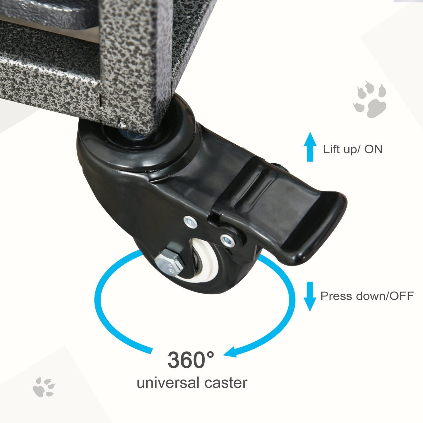 PawHut Heavy Duty Dog Crate, Metal Dog Cage Kennel with Lockable Wheels, Slide-Out Tray, Food Bowl and Double Doors, 42.5"