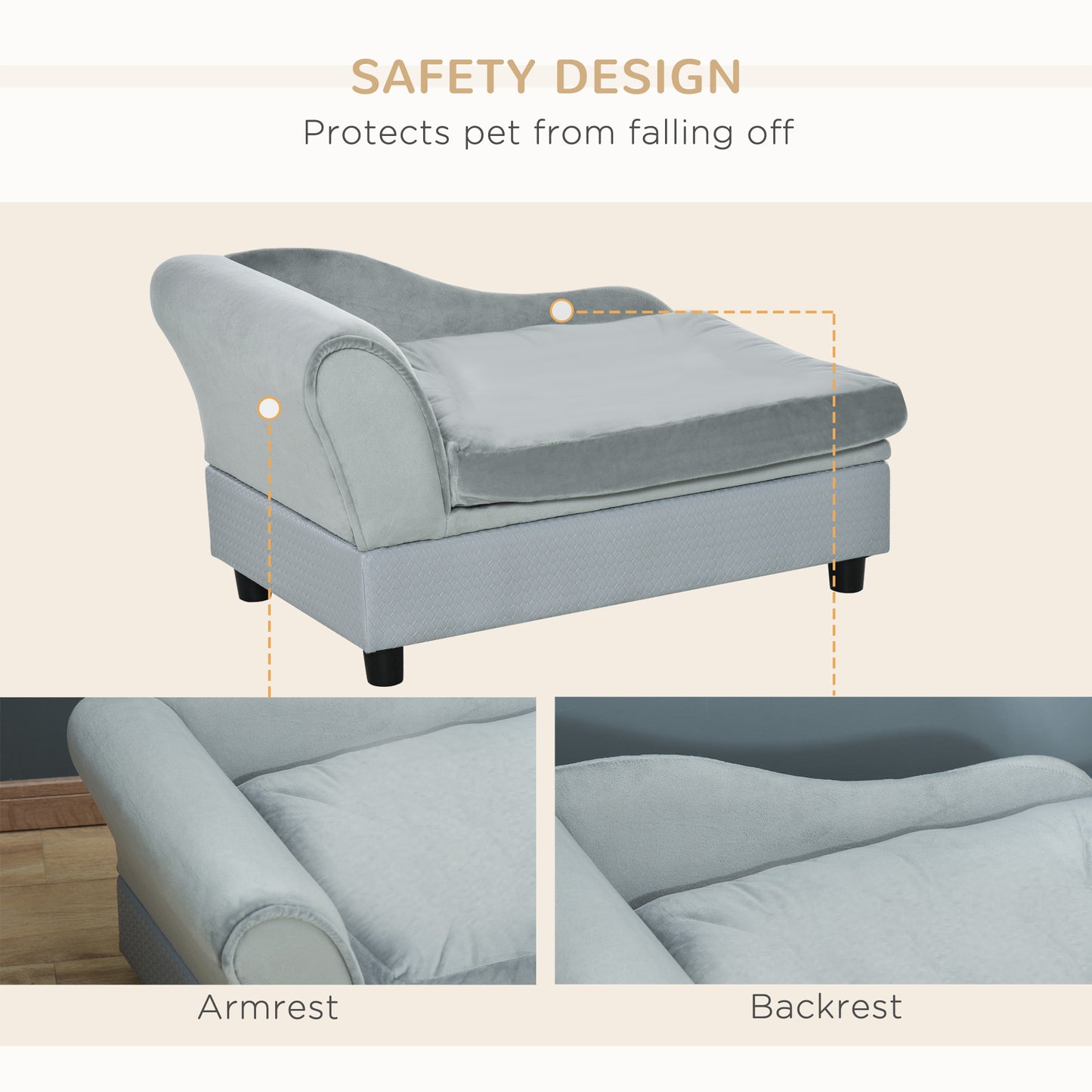 PawHut Luxury Fancy Dog Couch with Hidden Storage, Small Dog Sofa Bed with 2" Soft Foam, Modern Pet Furniture for Puppies & Little Breeds, Pale Gray
