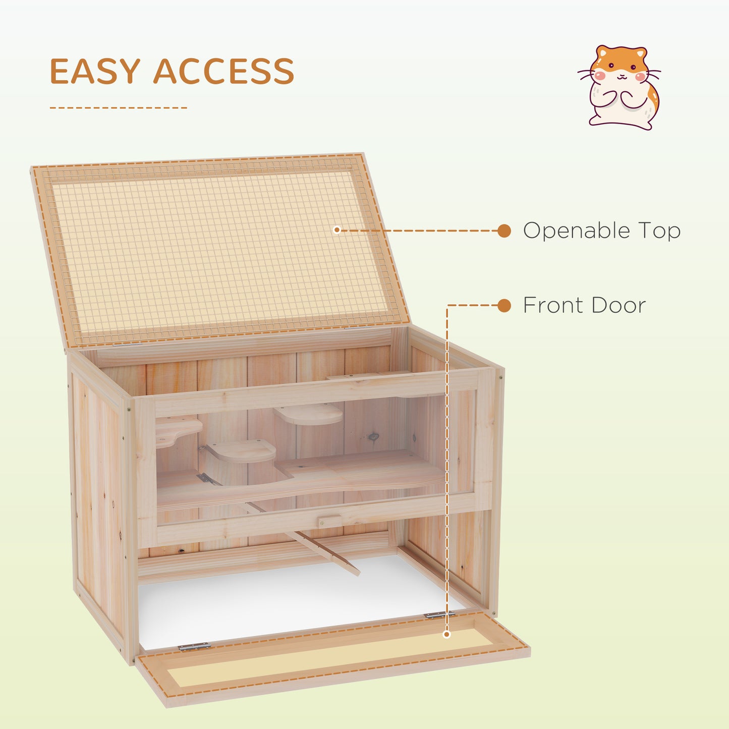 PawHut 2-Level Hamster Cage Mice and Rat House, Small Animal Habitat for Guinea Pigs, Chinchillas with Openable Top, Front Door, Shelf and Ladder, Natural