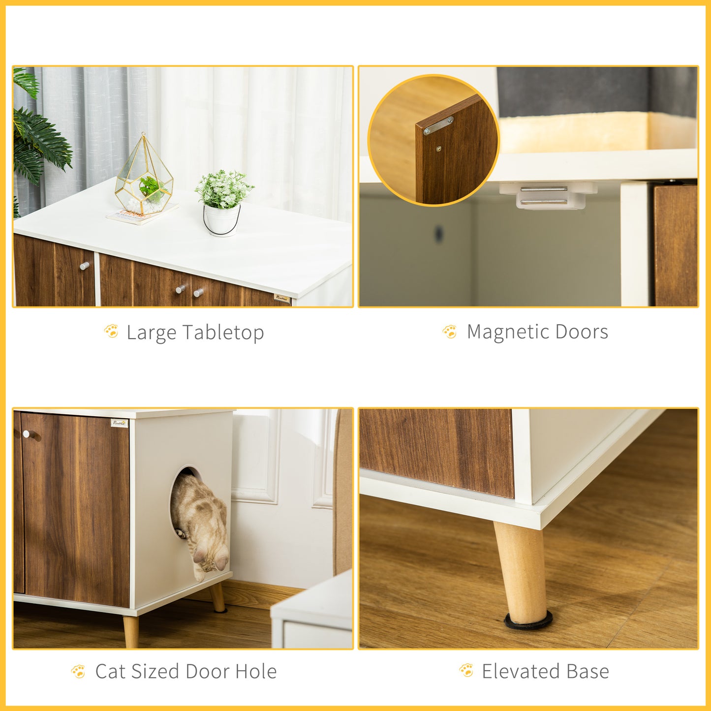 PawHut Cat Litter Box Enclosure Hidden Cat Furniture w/ Adjustable Shelf Magnetic Door