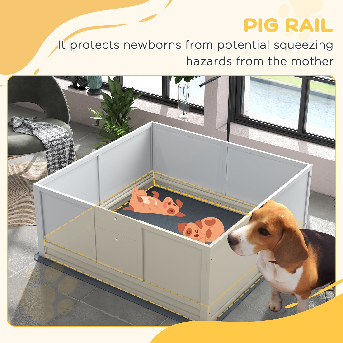 PawHut Whelping Box for Puppies with Pee Pad, Pig Rail, Adjustable Door for Small, Medium & Large Breed Dogs Birth, 49" x 48"