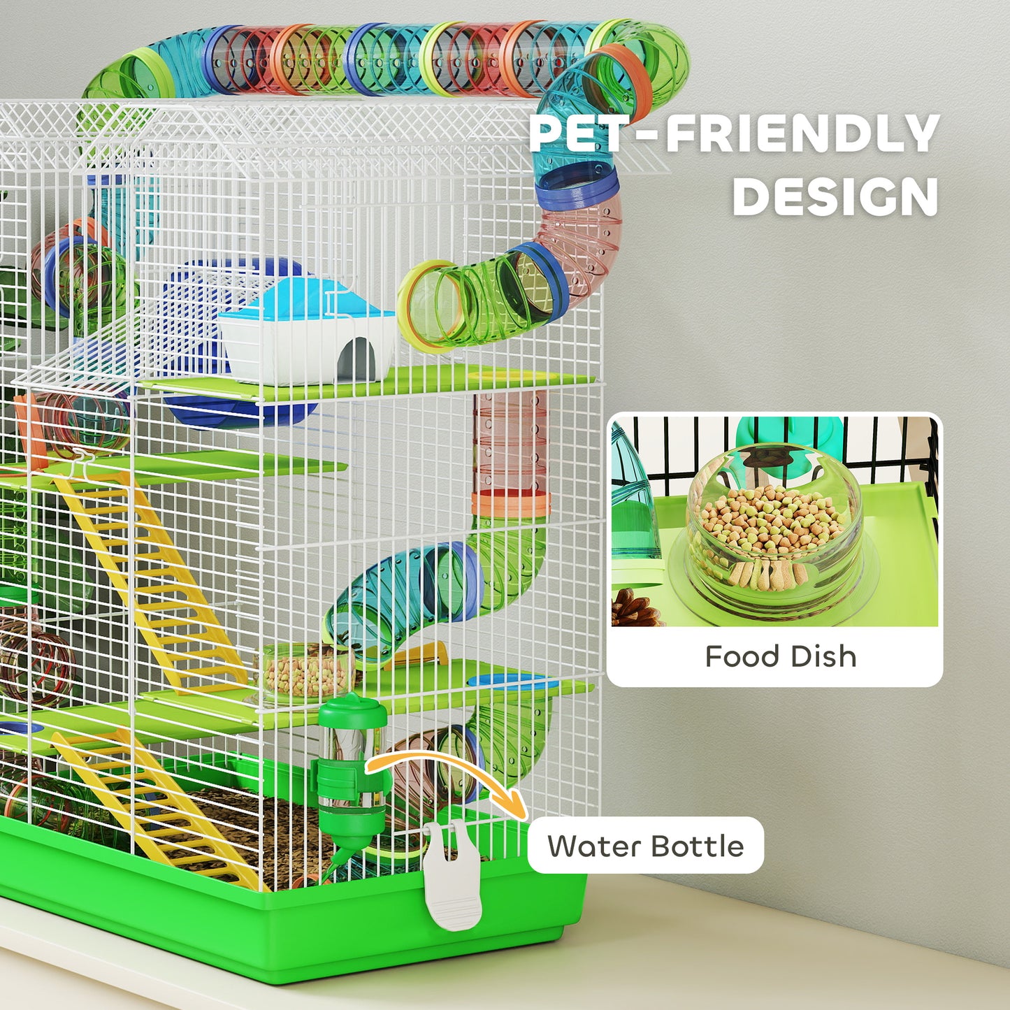 Pawhut 18" 5-Tier Hamster Cage with Tubes & Tunnels, Exercise Wheel, Orange