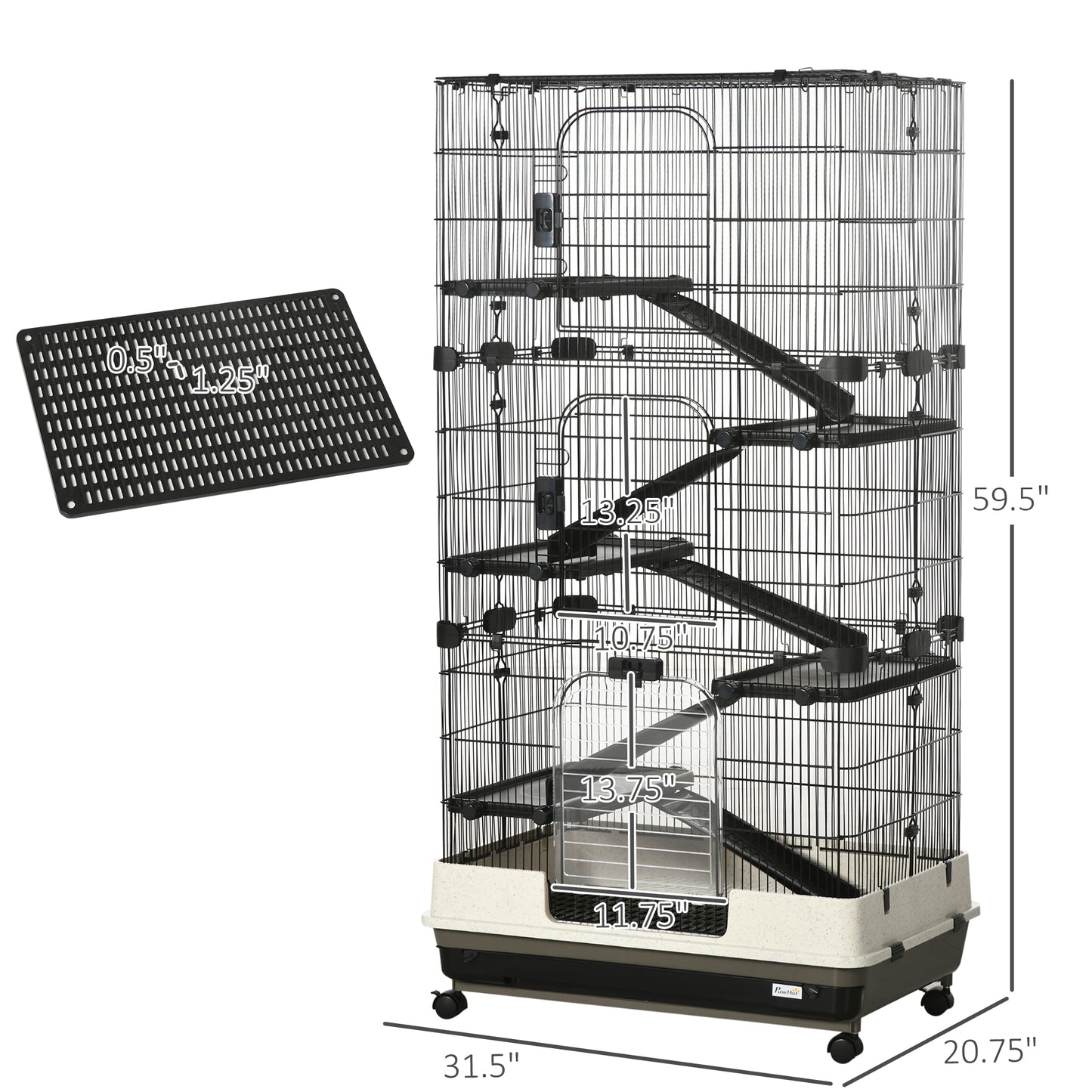 PawHut 6-tier Platform Rolling Small Animal Rabbit Cage with a Large Living Space, Black