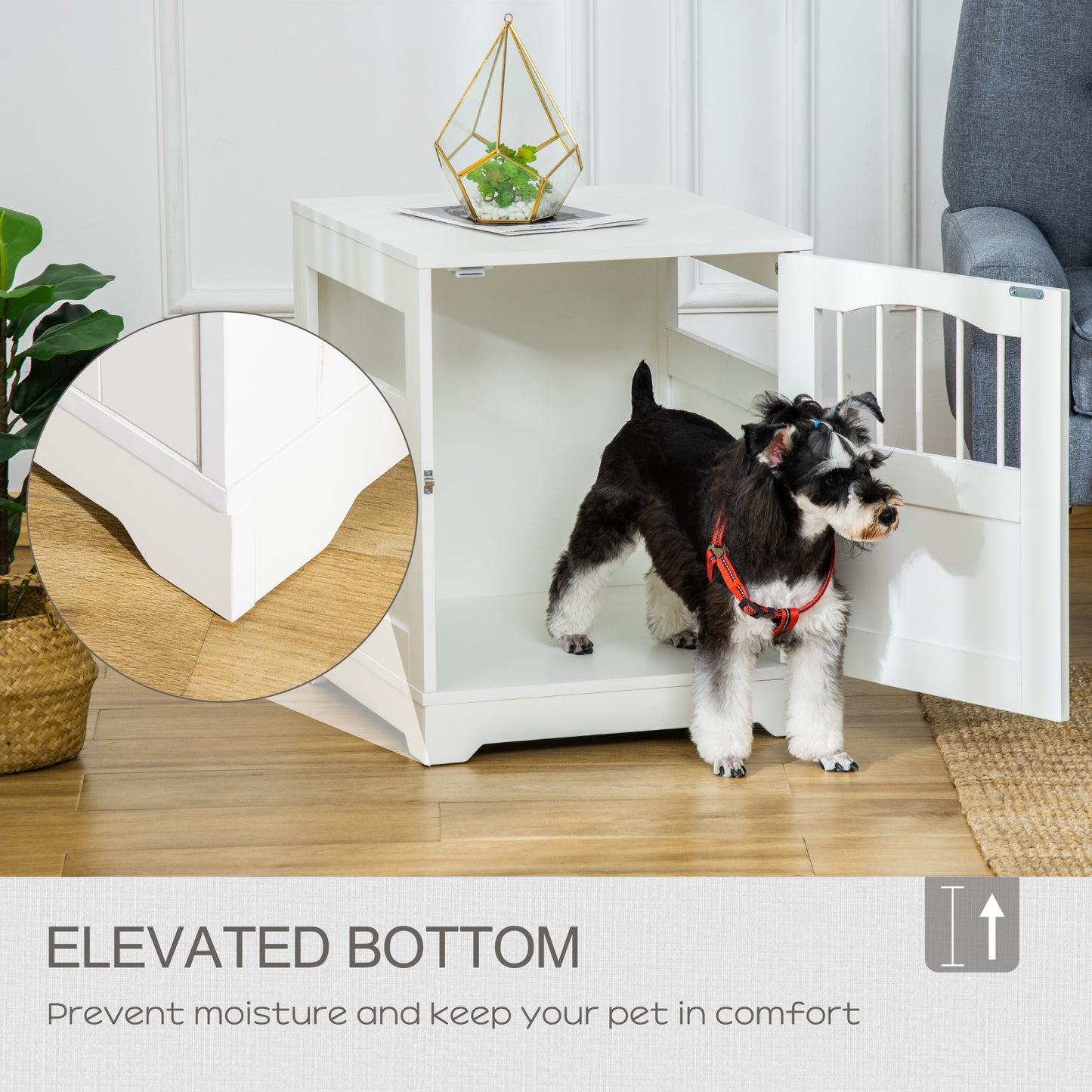 PawHut Furniture Style Dog Crate, Wooden End Table Pet Kennel with Lockable Door for Small Medium Dog Indoor Puppy Cage, White