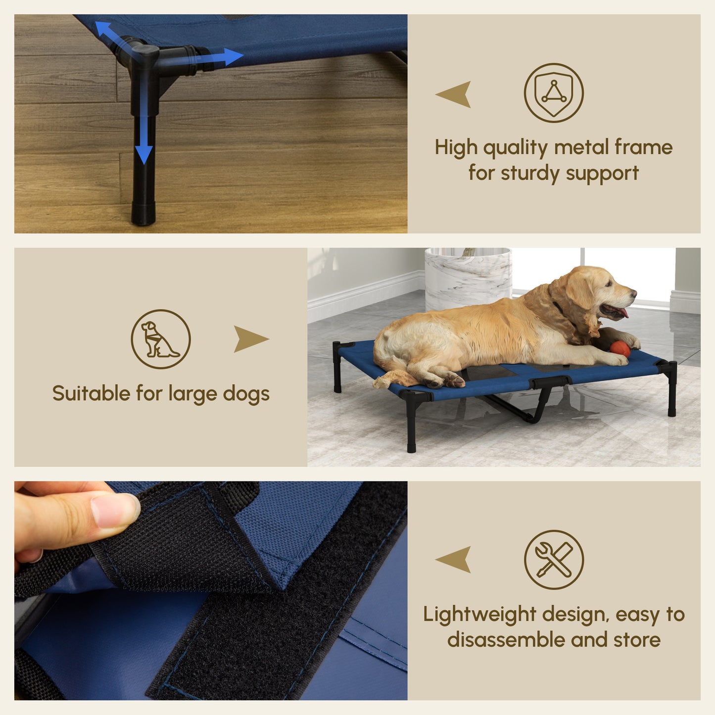 PawHut 36" x 30" Elevated Cooling Summer Dog Cot Pet Bed with Mesh Ventilation - Blue