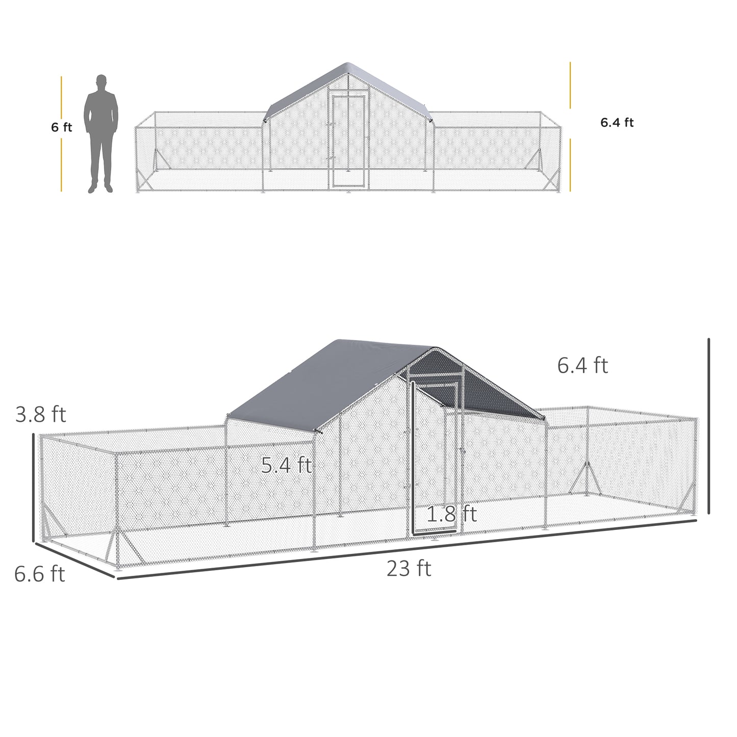 PawHut 23' x 6.6' Large Chicken Coop with Weather-Resistant Cover for 12-14 Chickens, Silver