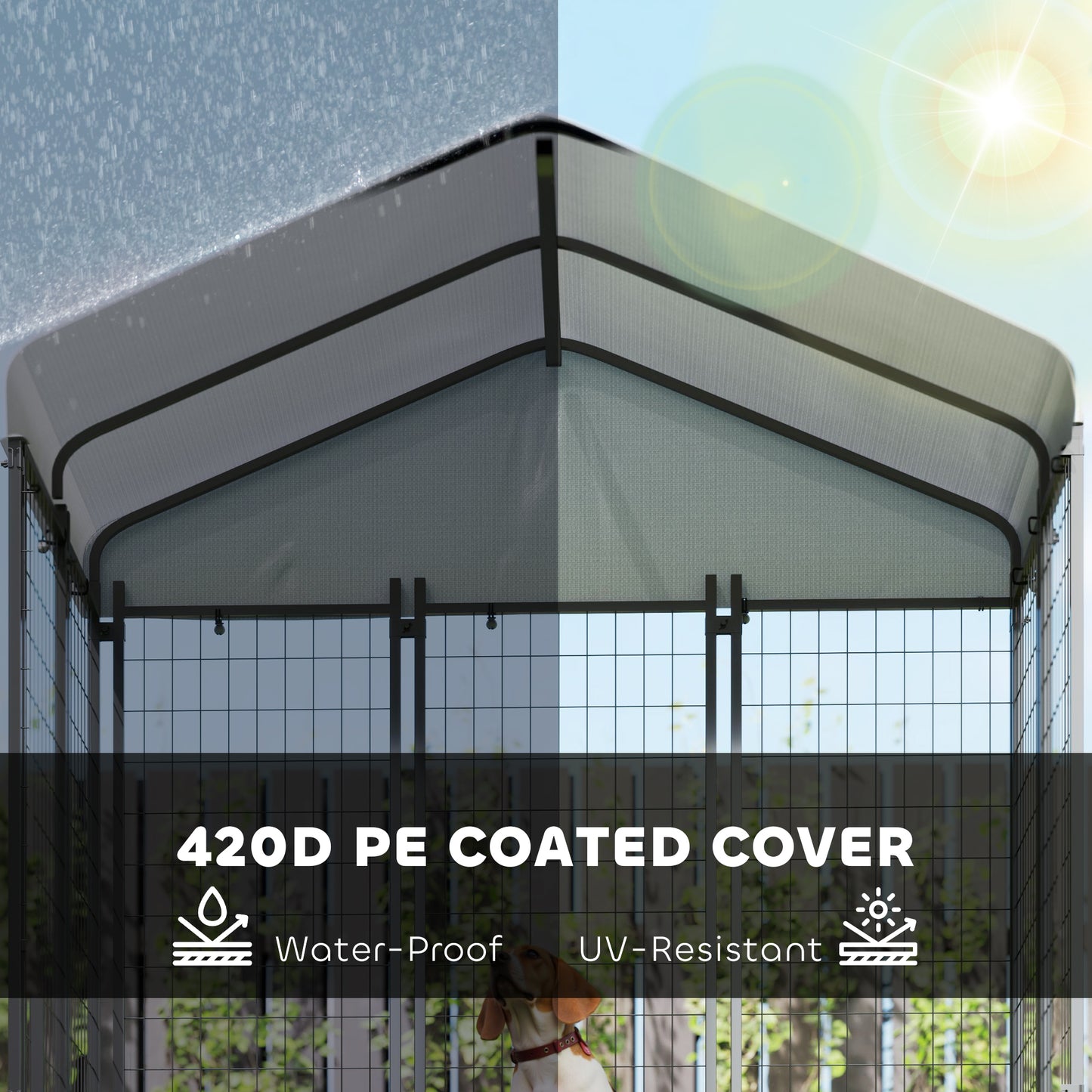 PawHut 5.9' x 4' x 6' Outdoor Dog Kennel with Roof, Rotating & 4-Level Adjustable Bowls