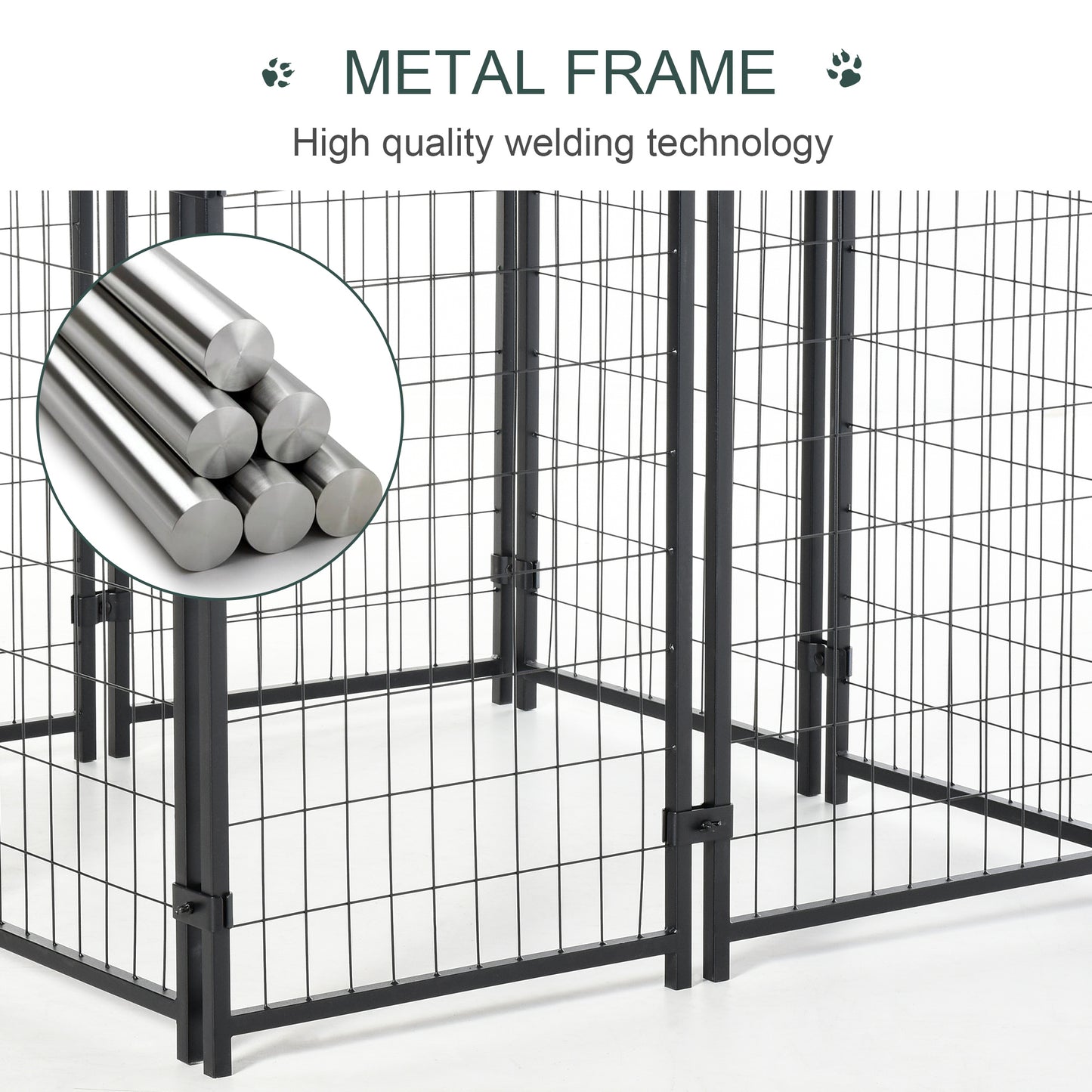 PawHut Outdoor Dog Kennel with Roof, 8' x 4' x 6' Heavy Duty Welded Wire Dog Playpen Enclosure with Escape-proof Lock, UV-Resistant & Waterproof Cover, for Large Dogs, Silver