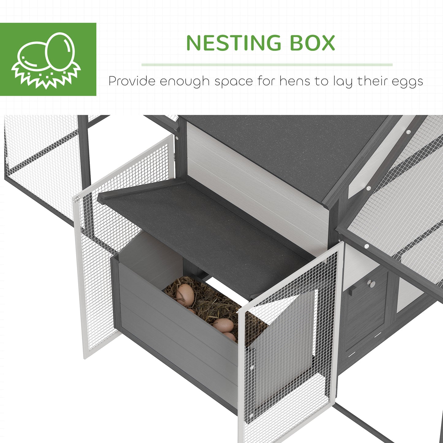 PawHut 100" Chicken Coop Wooden Chicken House Large Rabbit Hutch Poultry Cage Backyard with Double Run, Nesting Box, Gray