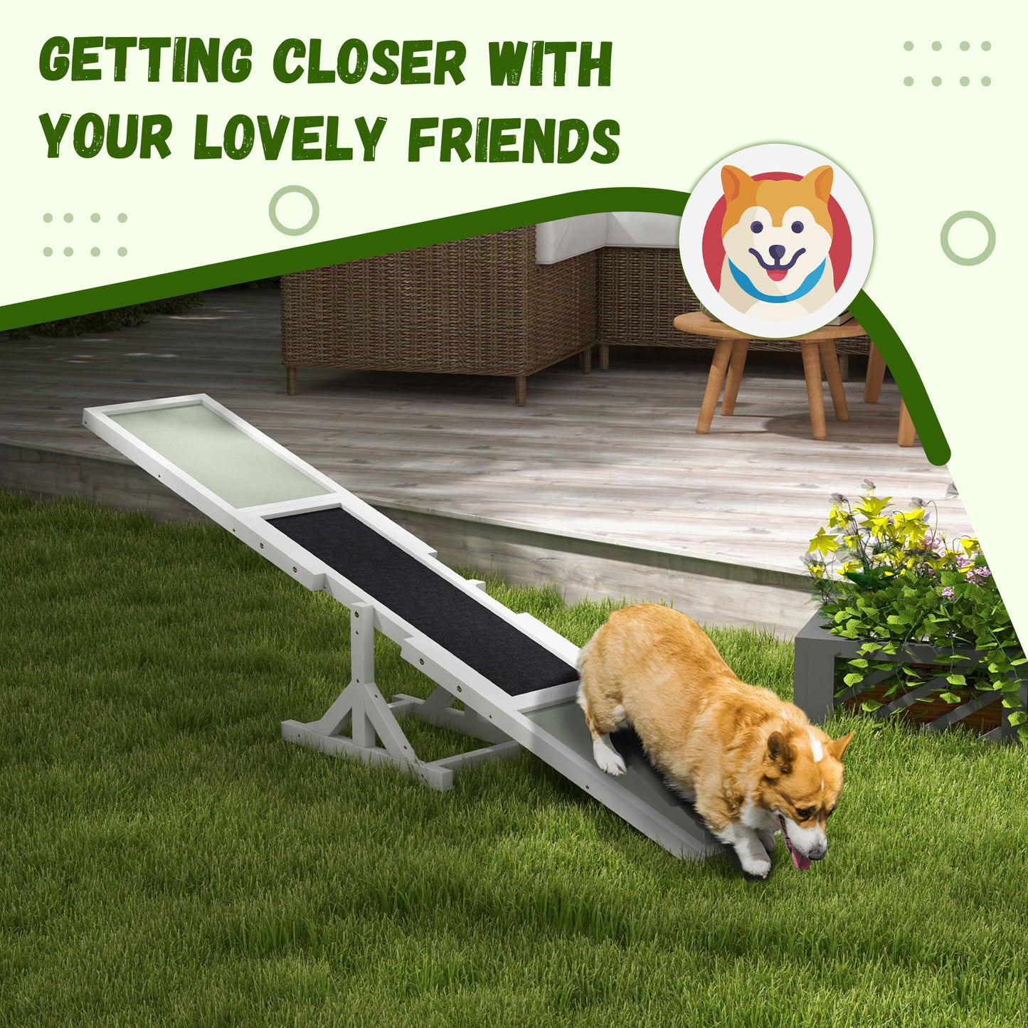 PawHut Wooden Dog Agility Seesaw for Training and Exercise, White