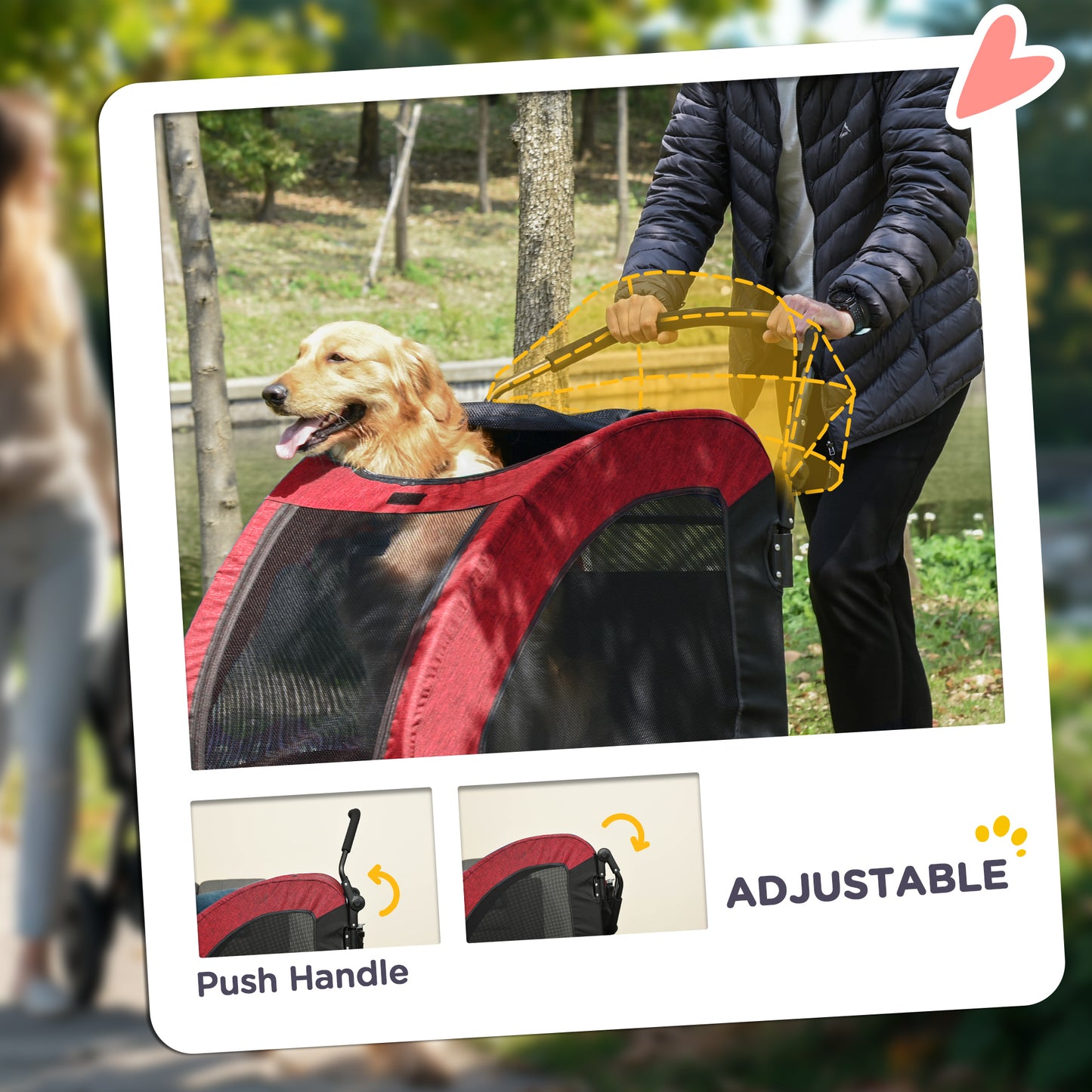 PawHut Dog Stroller for Medium and Large Dogs, 4 Wheels Folding Pet Cat Stroller With Universal Wheels, Storage Basket, safety leash, Red