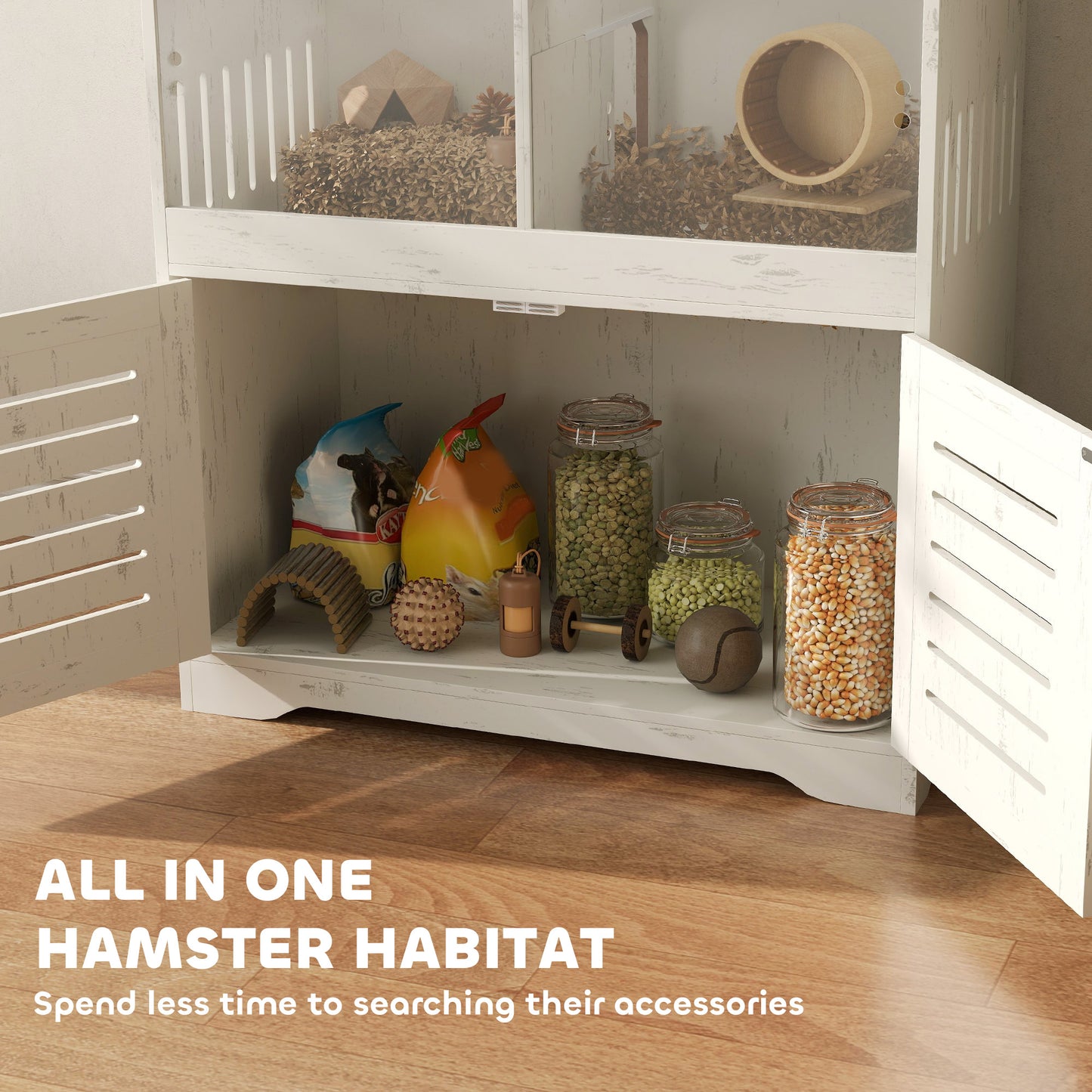 PawHut Multi-Pet Hamster Cage w/ Storage Cabinet – Cream White (31.9")