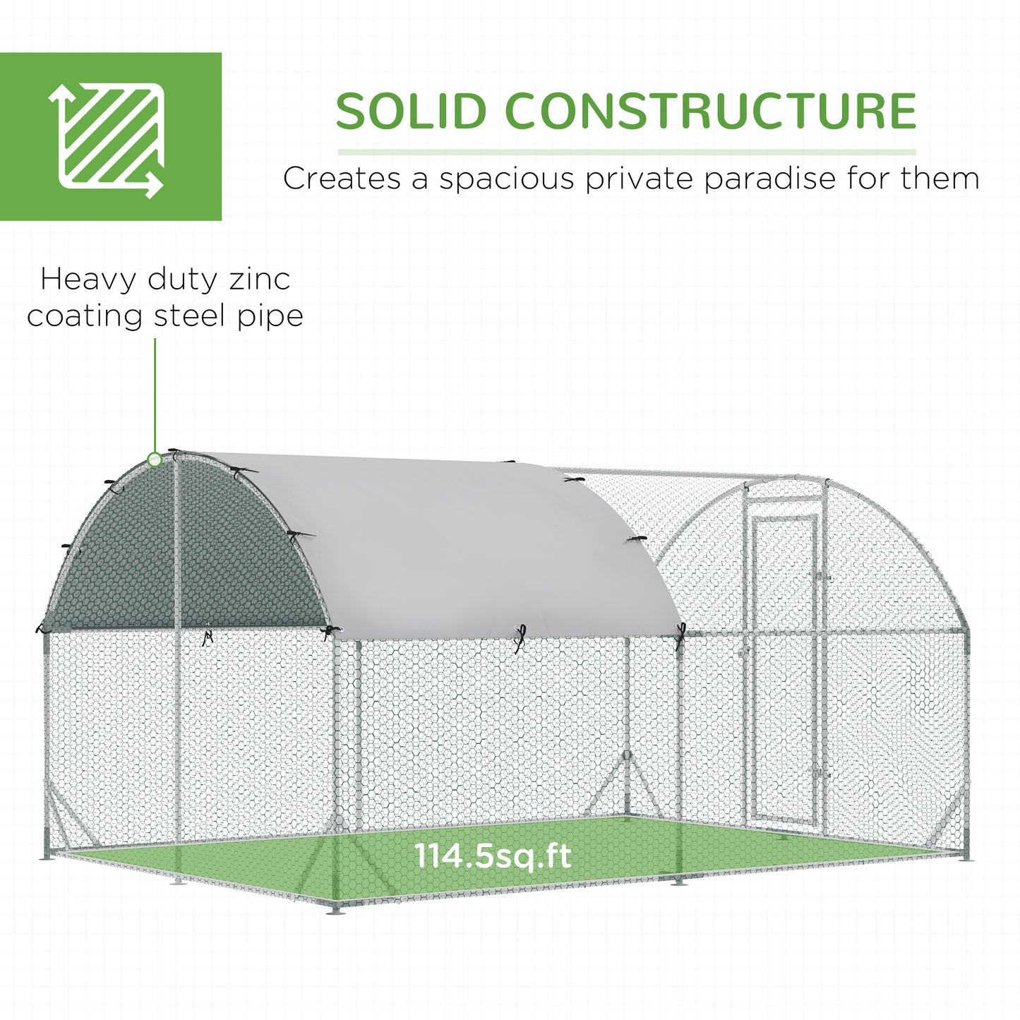 PawHut Large Metal Chicken Coop with Waterproof and Anti-UV Cover for Yard, Outdoor, Duck, Rabbit, 9.2' x 12.5' x 6.5'