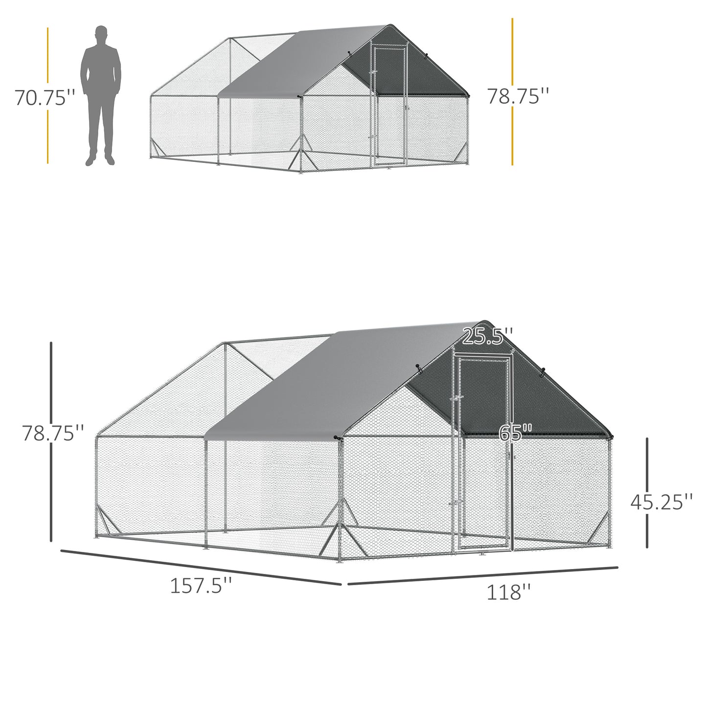 PawHut 10' x 13' x 6.5' Metal Frame Chicken Run, Outdoor Hen House with Cover & Lockable Door