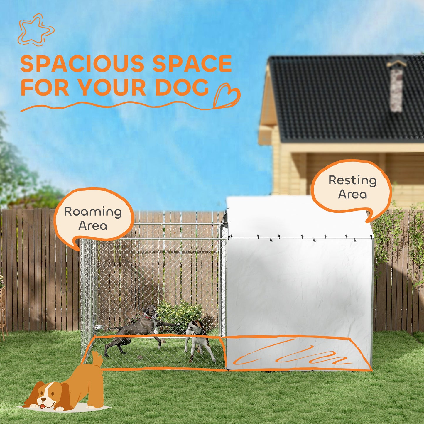 PawHut Galvanized Chain Link Large Outdoor Dog Kennel with Waterproof & UV-Resistant Cover, for M&L Dogs, 13.1' x 7.5' x 7.5'