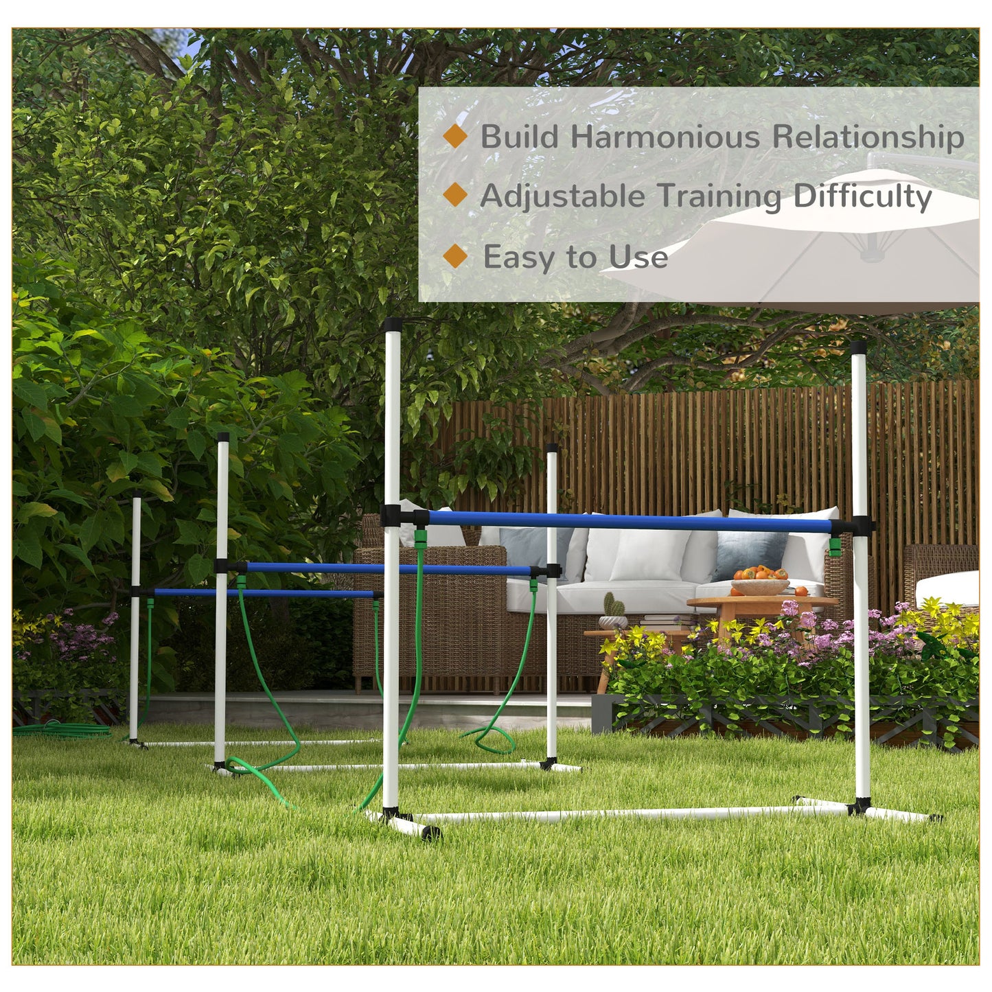 PawHut 4pc Dog Agility Training Equipment Set with Spray Water Tube, White