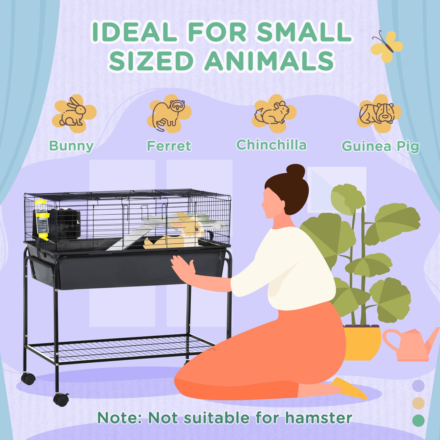 PawHut Two-Story Small Animal Cage Removable from Stand, Pet Habitat with Shelf & Wheels, 33" x 18.5" x 35", Charcoal Gray