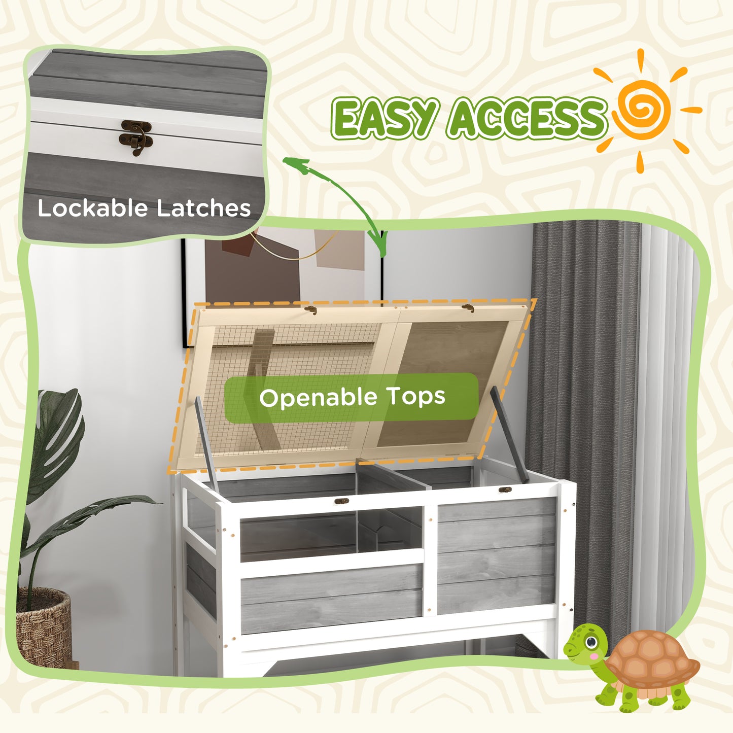 PawHut Tortoise Habitat with Shelf Storage Tortoise Gift Accessory with Weather Protection for Indoor, Light Gray