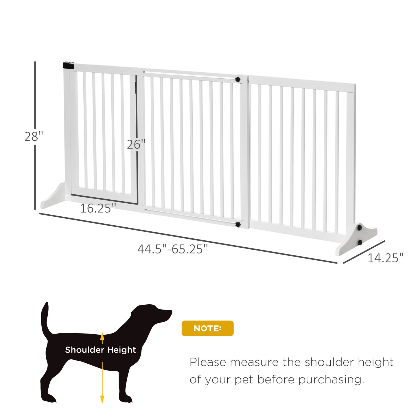 PawHut Freestanding Length Adjustable Wooden Pet Gate with Lockable Door 3 Panels, White