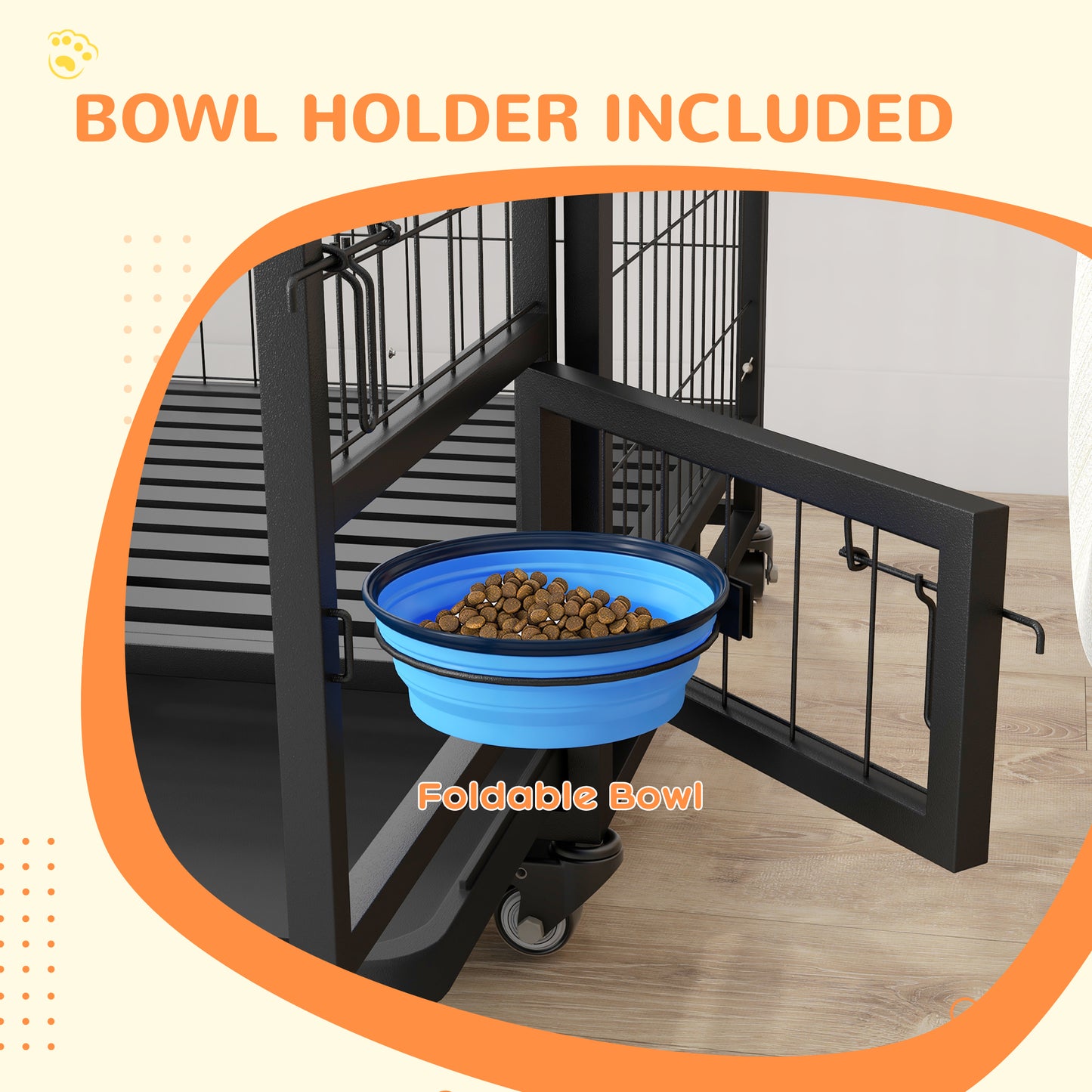 PawHut 36" Heavy Duty Dog Kennel w/ Bowl Holder, Wheels, Openable Top, Removable Tray for Medium & Large Dogs, Black