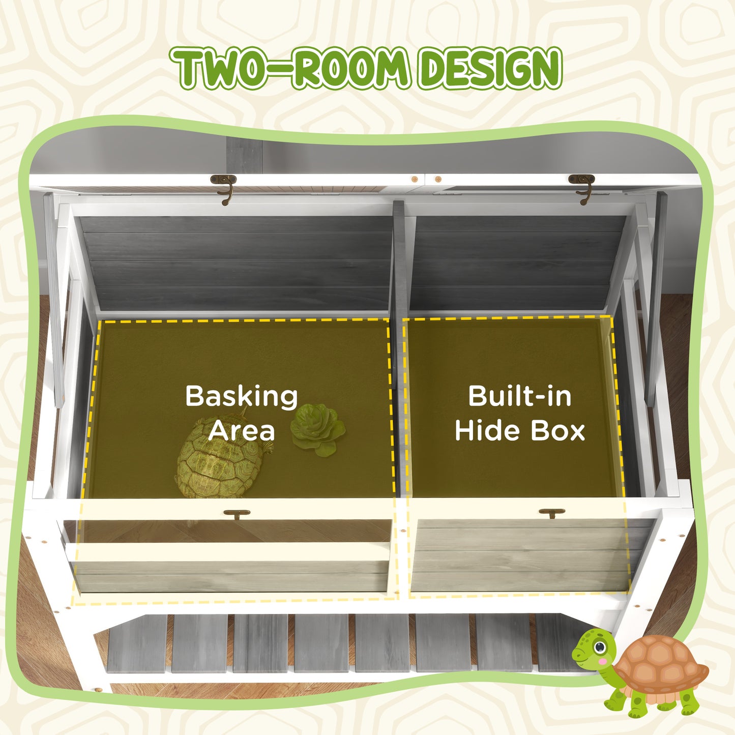 PawHut Tortoise Habitat with Shelf Storage Tortoise Gift Accessory with Weather Protection for Indoor, Light Gray
