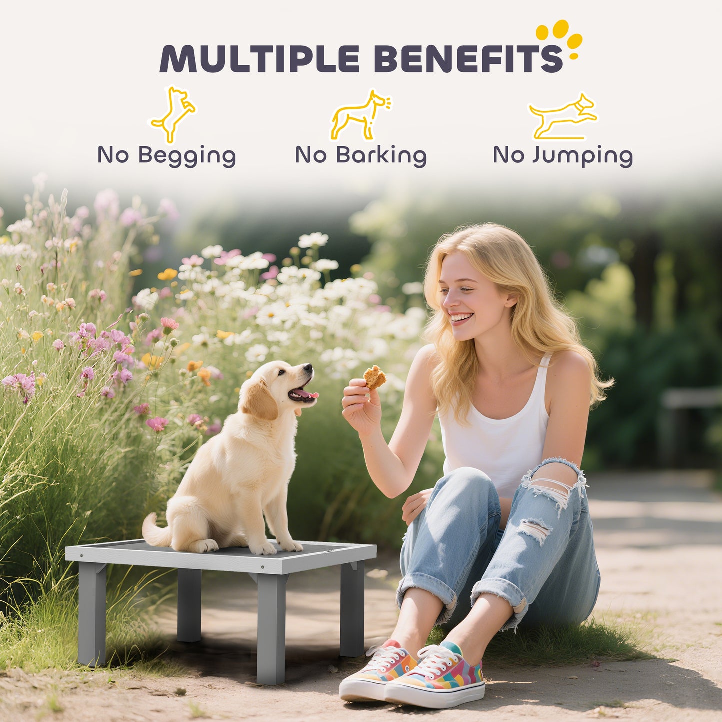 PawHut Wooden Dog Training Platform & Ladder – Gray